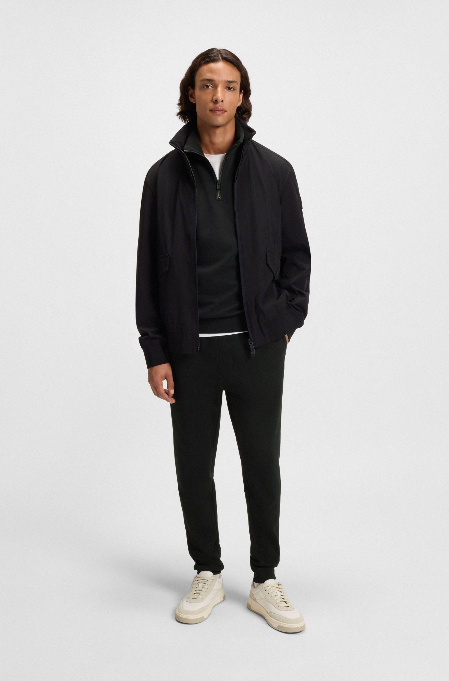 【BOSS博斯】徽标饰片棉质毛圈布运动裤