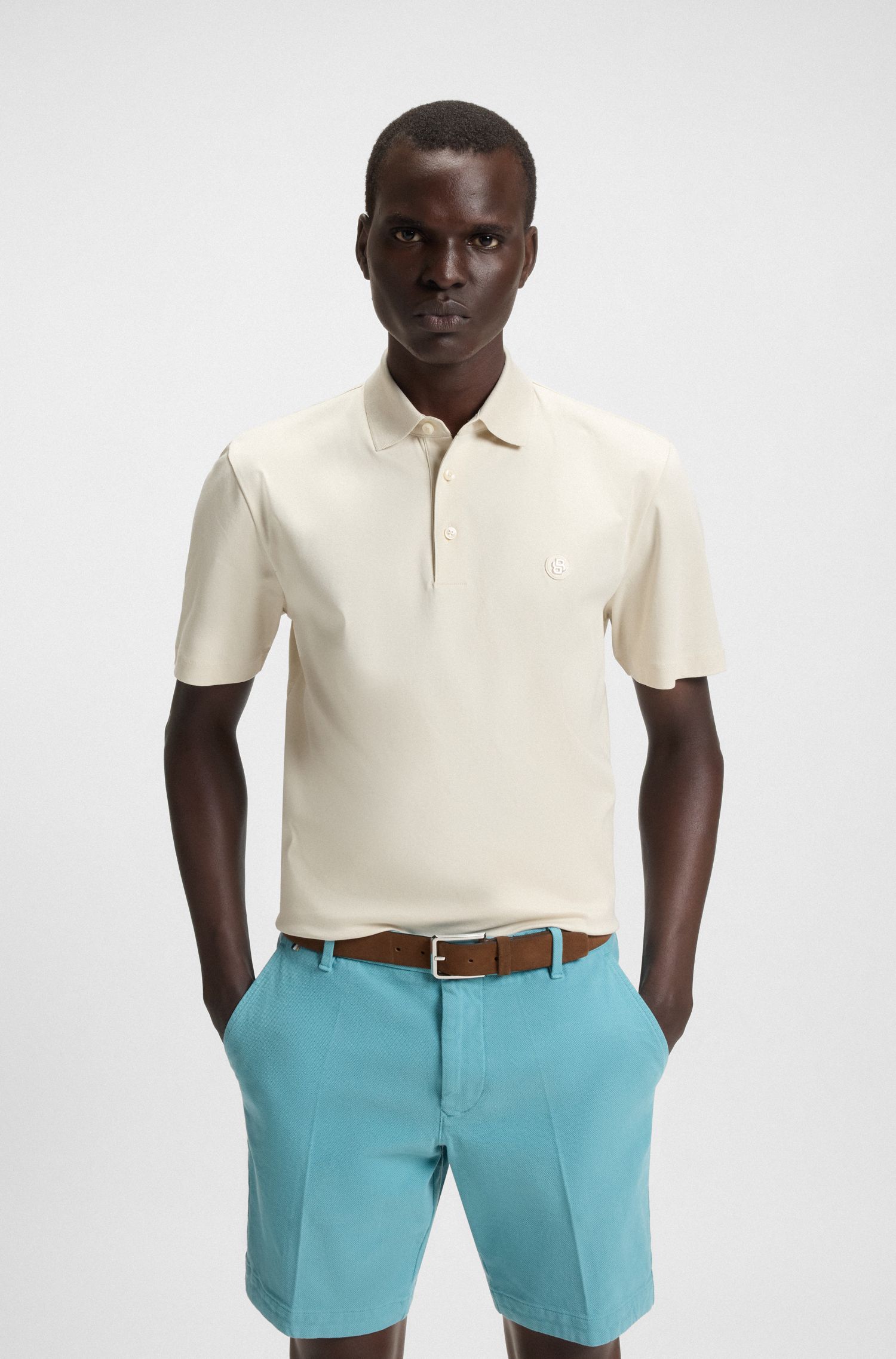 【BOSS博斯】双 B 造型交织字母装饰丝光棉质 Polo 衫