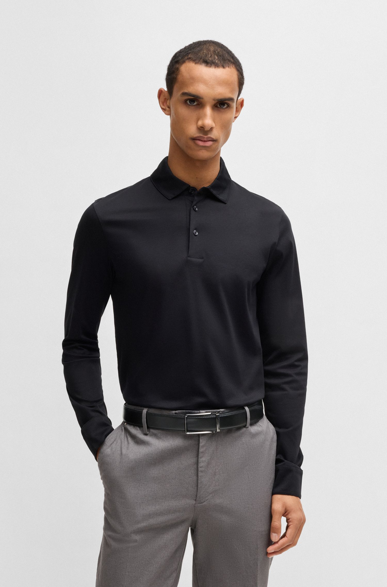 【BOSS博斯】徽标装饰扣环意大利皮革自动腰带