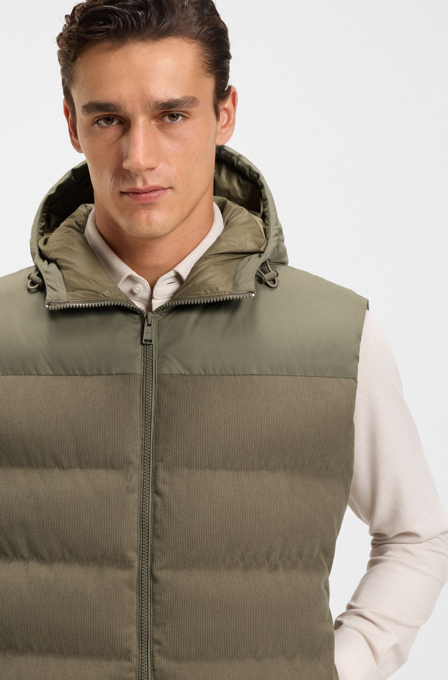 【BOSS博斯】灯芯绒镶片拉链马甲