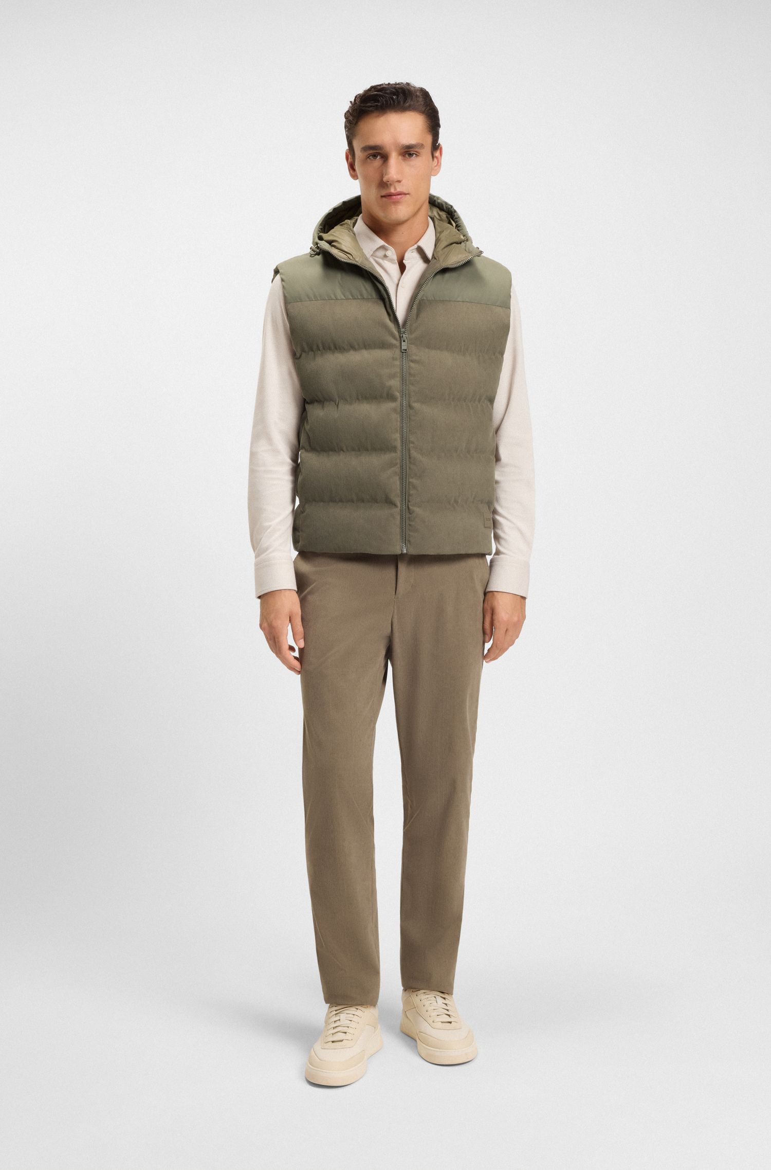 【BOSS博斯】灯芯绒镶片拉链马甲