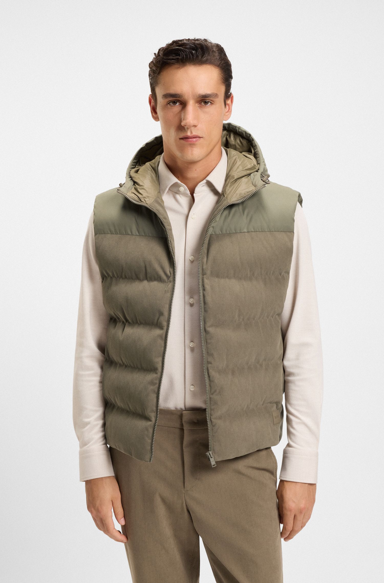 【BOSS博斯】灯芯绒镶片拉链马甲