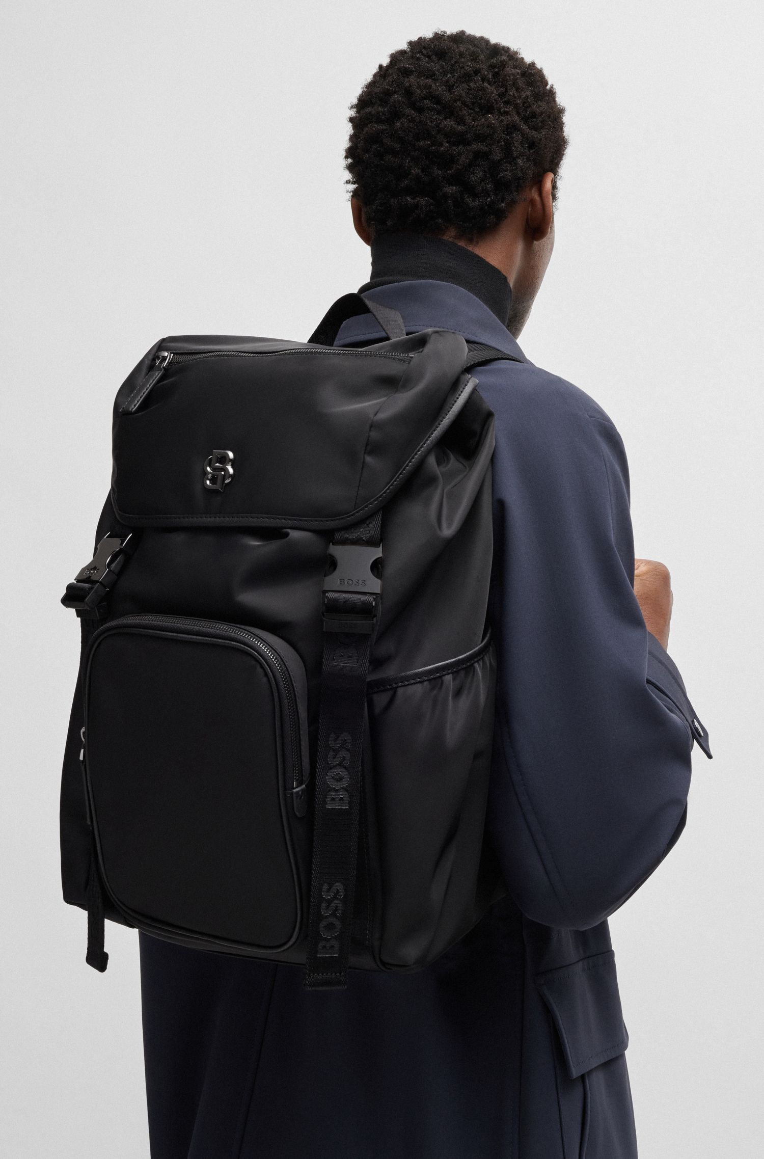 【BOSS博斯】双 B 铰链徽标多口袋背包