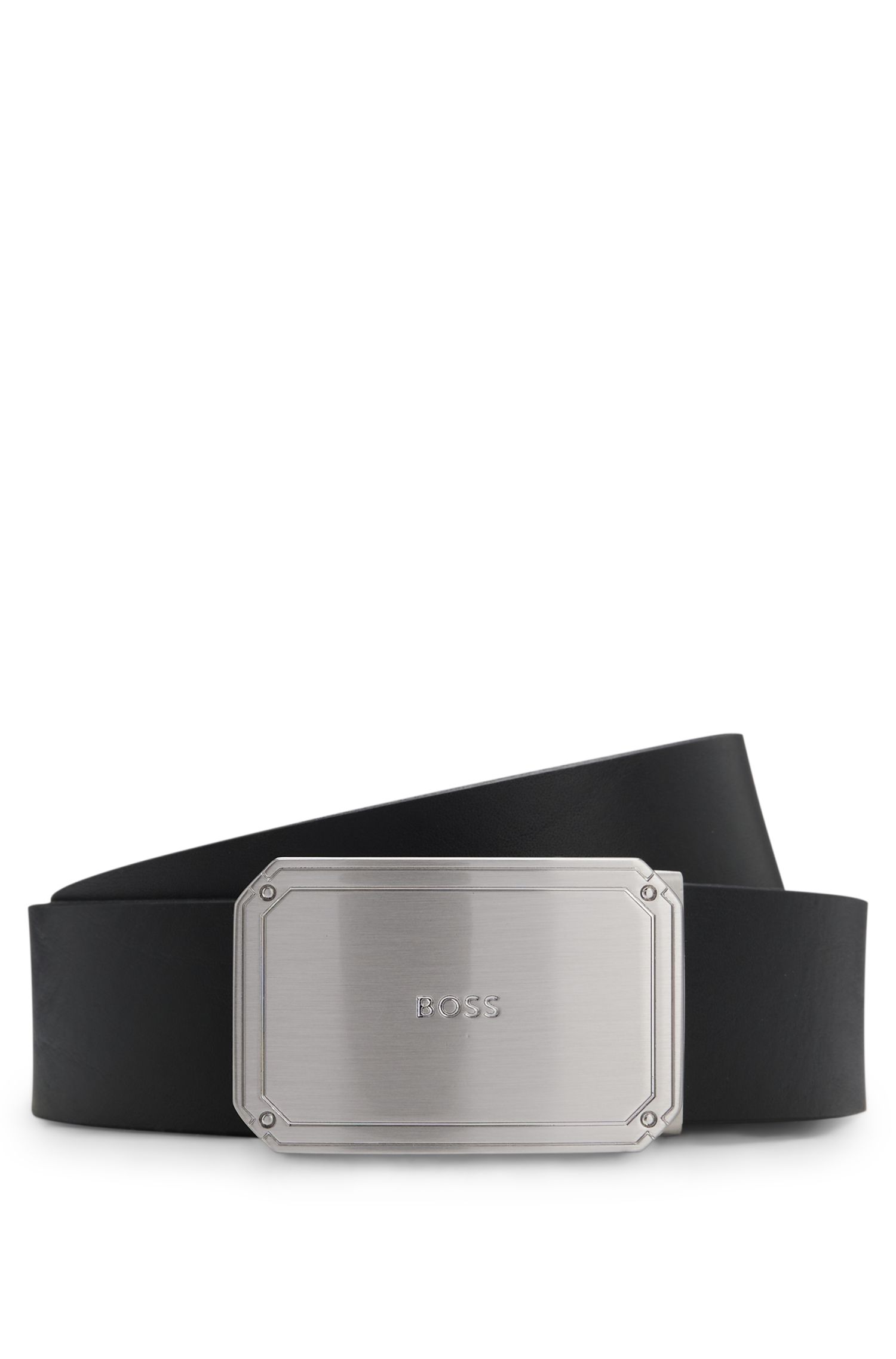 【BOSS博斯】意大利皮革标识牌扣腰带