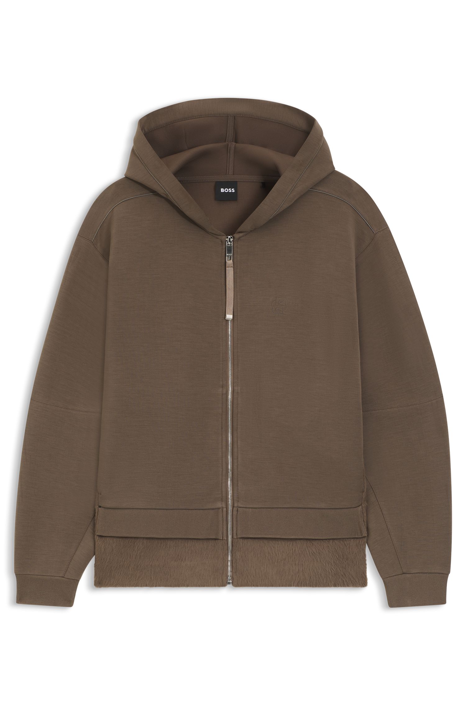 【BOSS博斯】混合材质拉链连帽衫