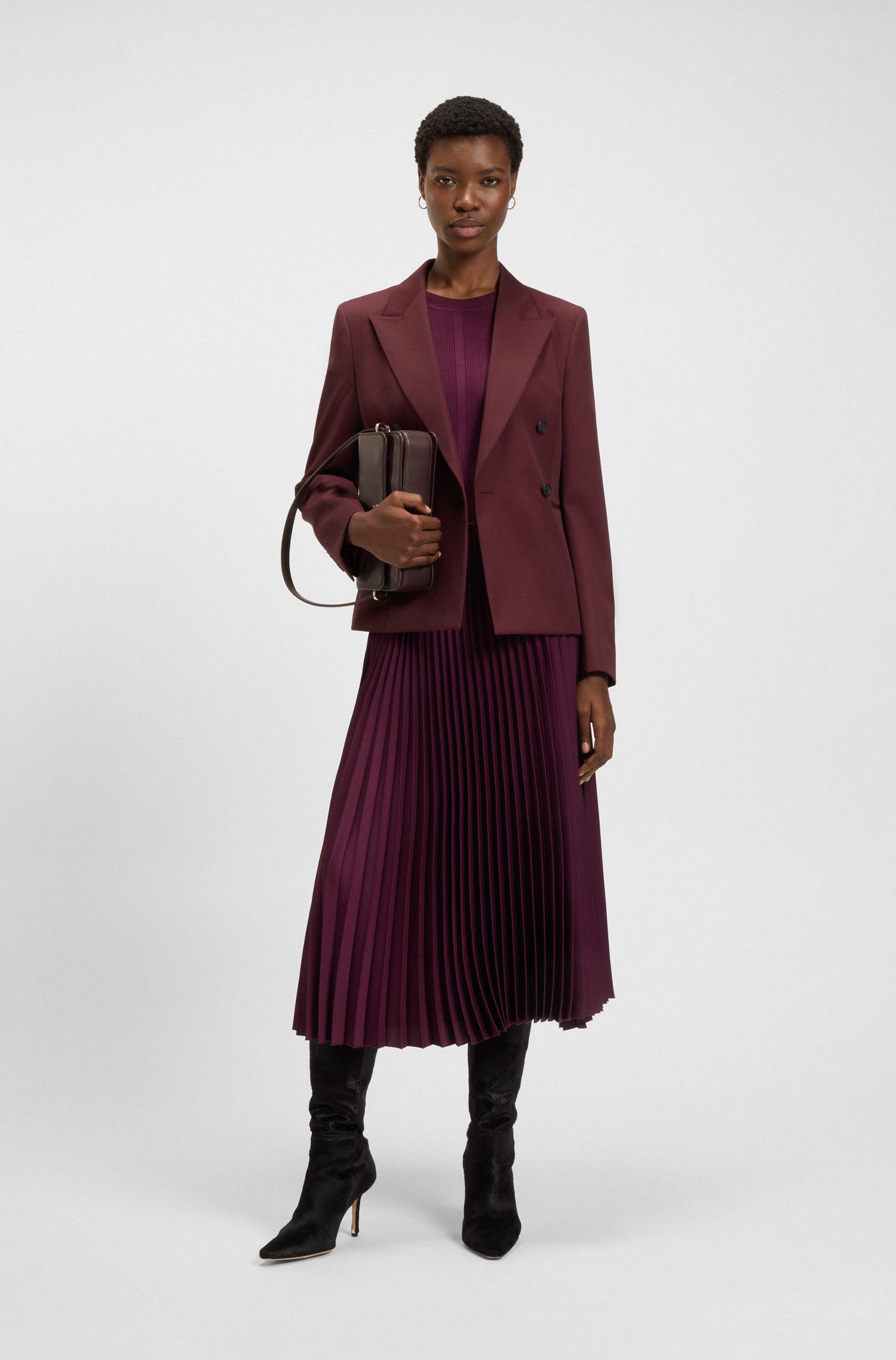 【BOSS博斯】双 B 交织字母皮革单肩包