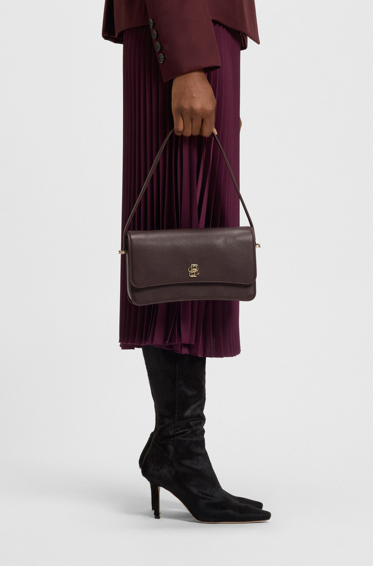 【BOSS博斯】双 B 交织字母皮革单肩包