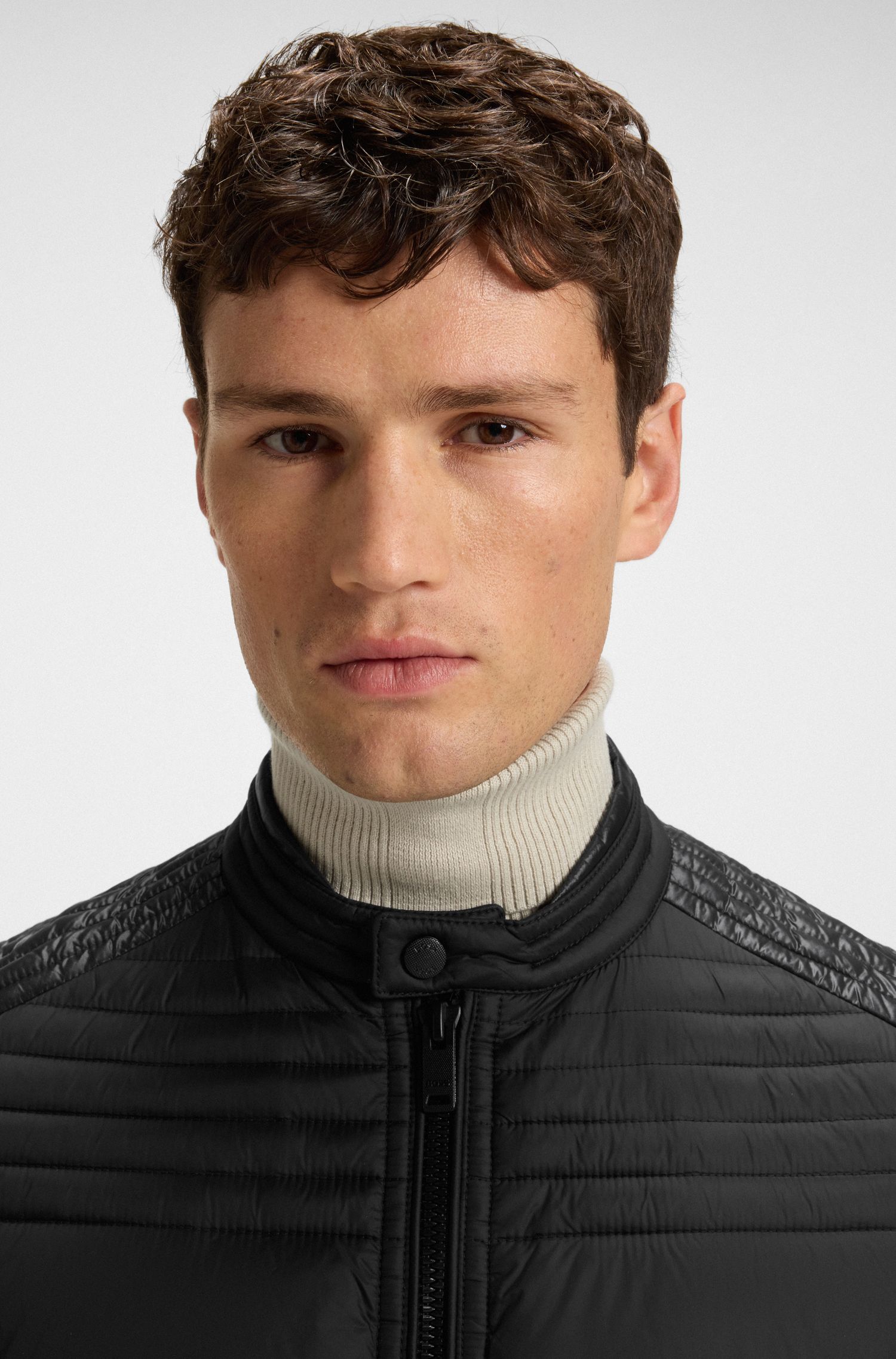 【BOSS博斯】混合绗缝机车风夹棉夹克