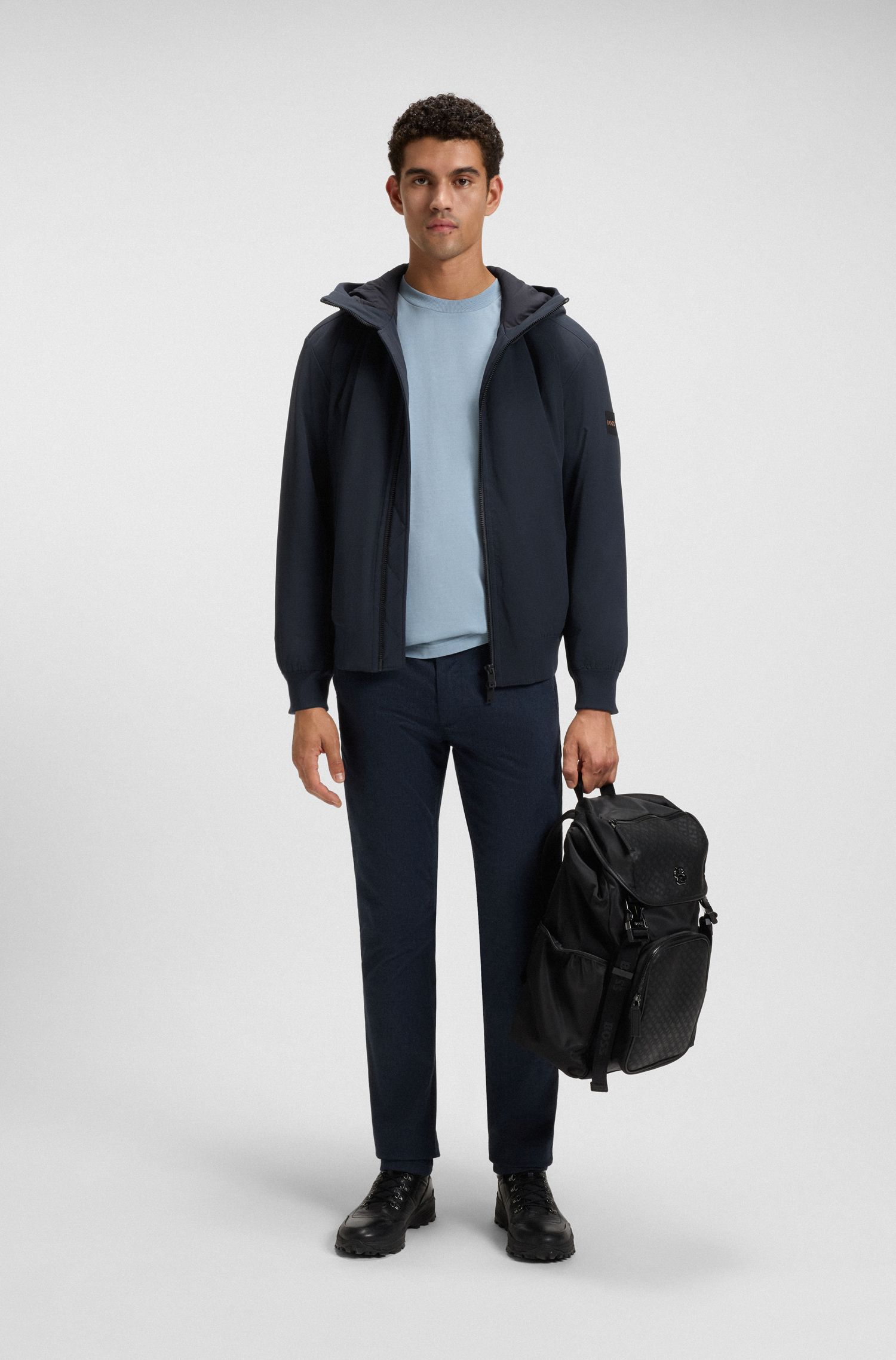 【BOSS博斯】人字纹饰边连帽羽绒夹克