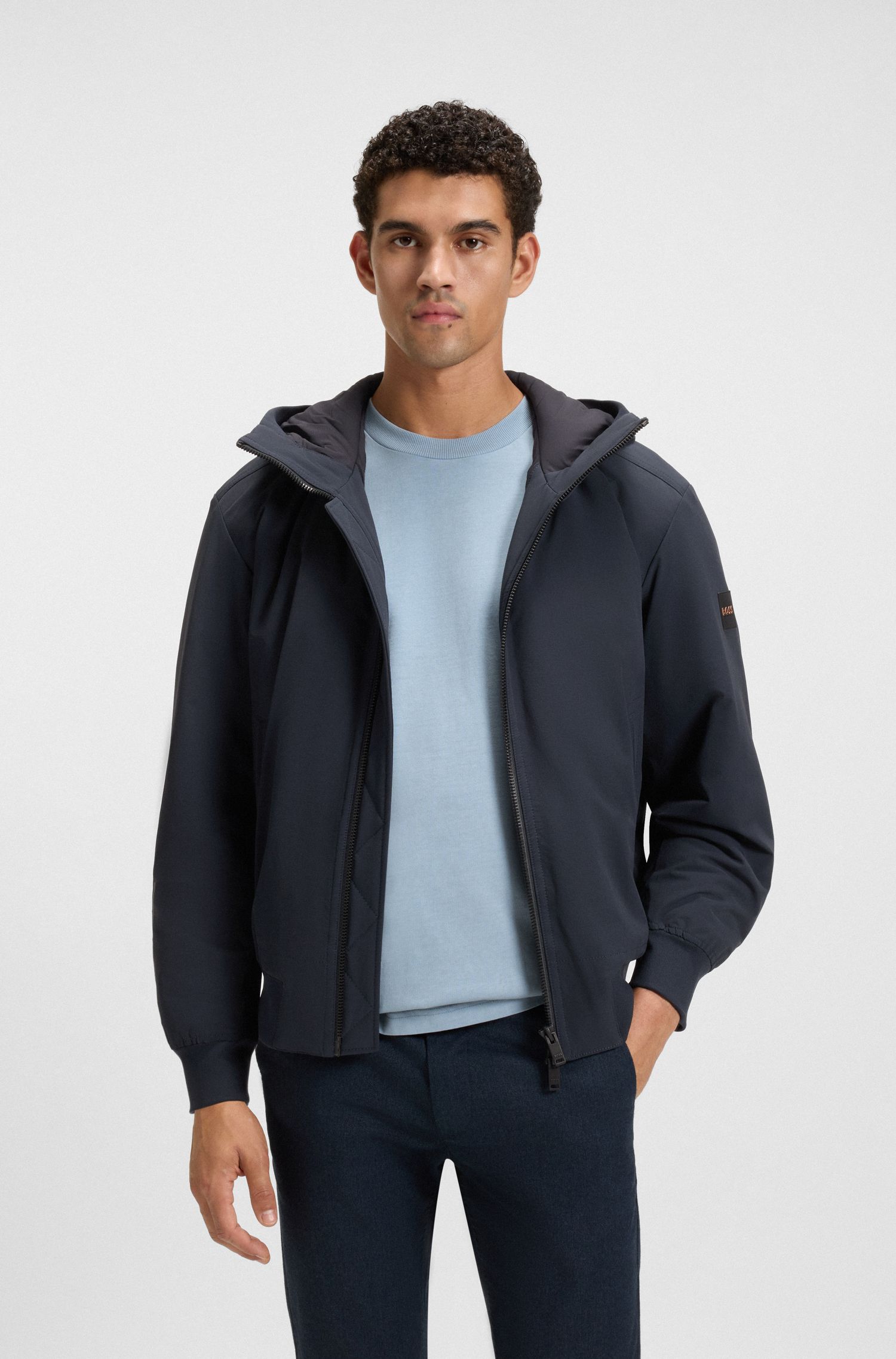 【BOSS博斯】人字纹饰边连帽羽绒夹克