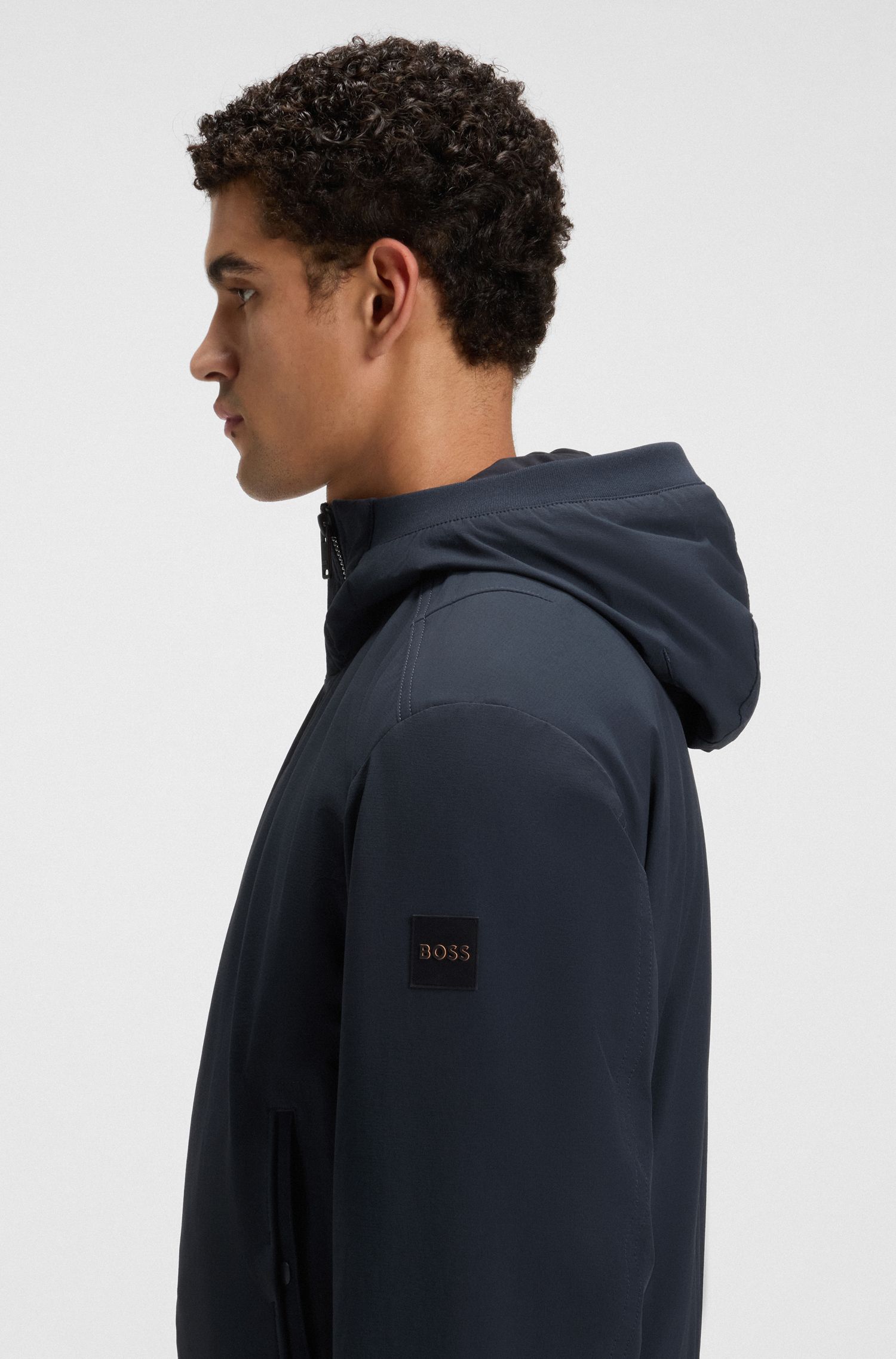 【BOSS博斯】人字纹饰边连帽羽绒夹克