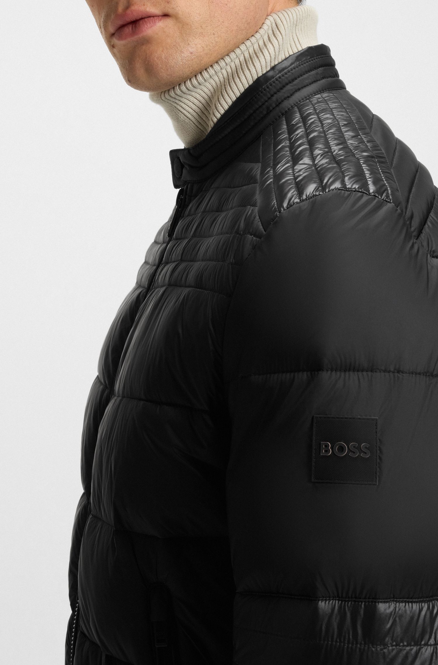 【BOSS博斯】混合绗缝机车风夹棉夹克