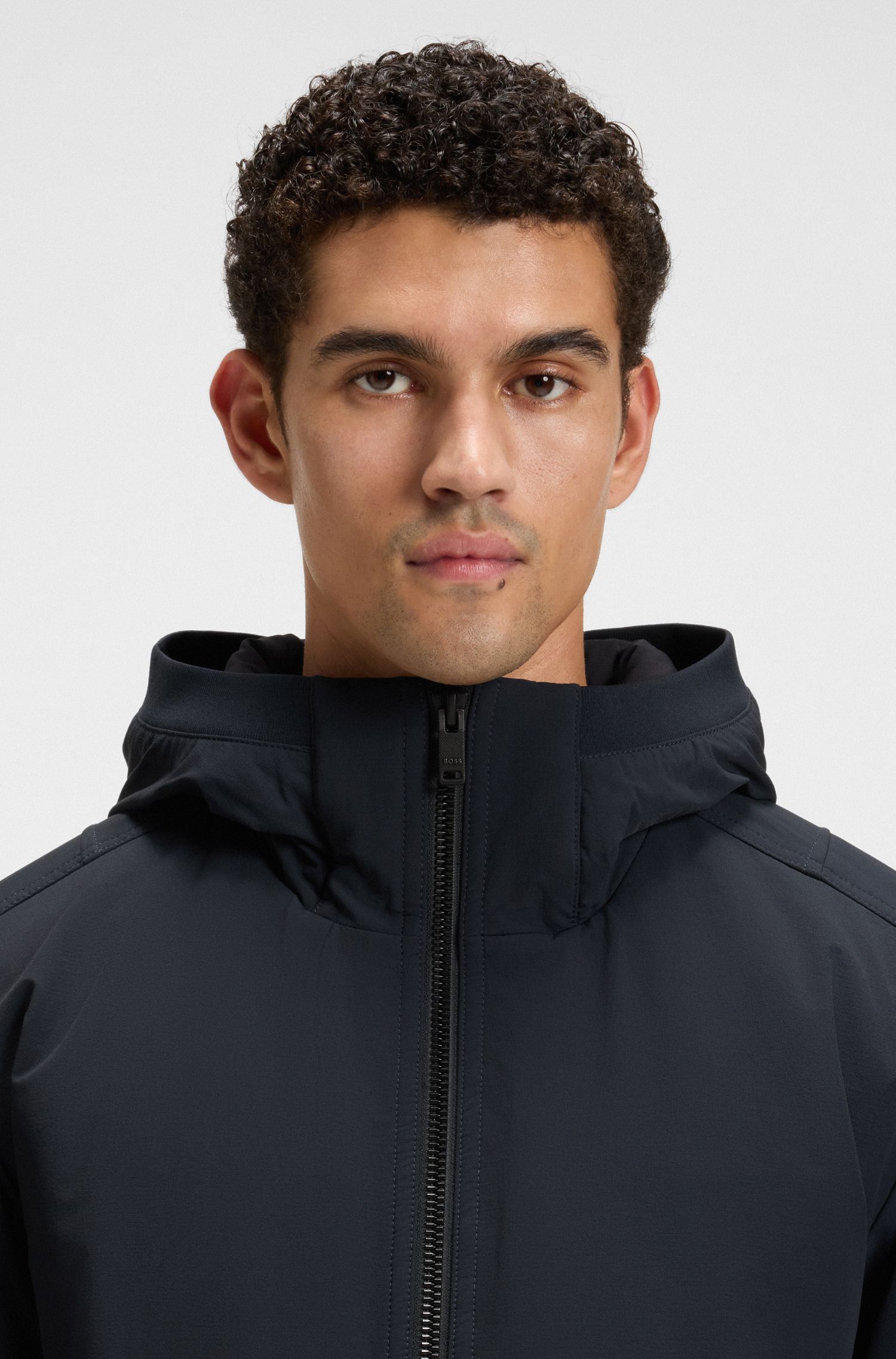 【BOSS博斯】人字纹饰边连帽羽绒夹克