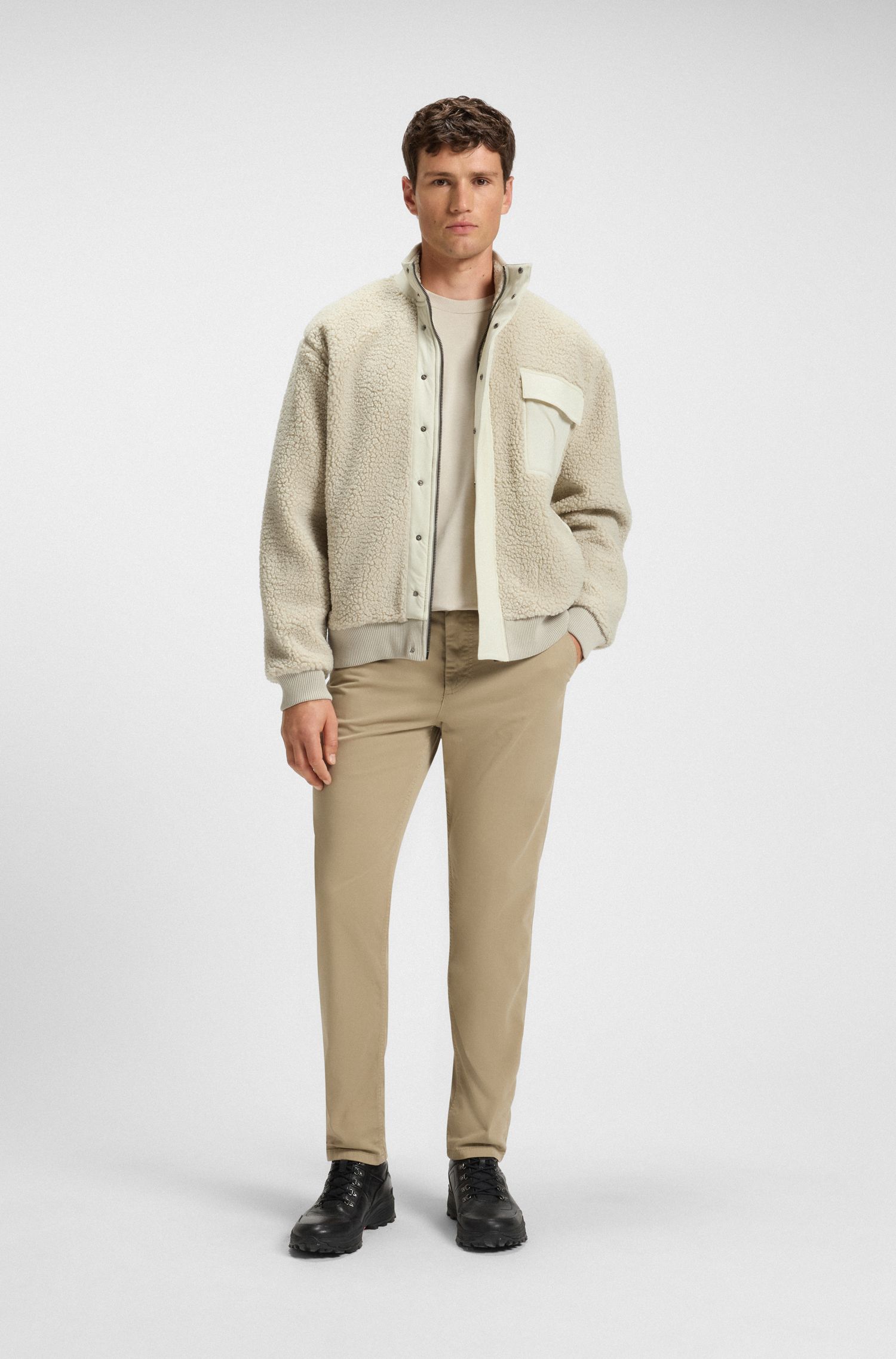 【BOSS博斯】毛绒平纹针织面料拉链运动衫