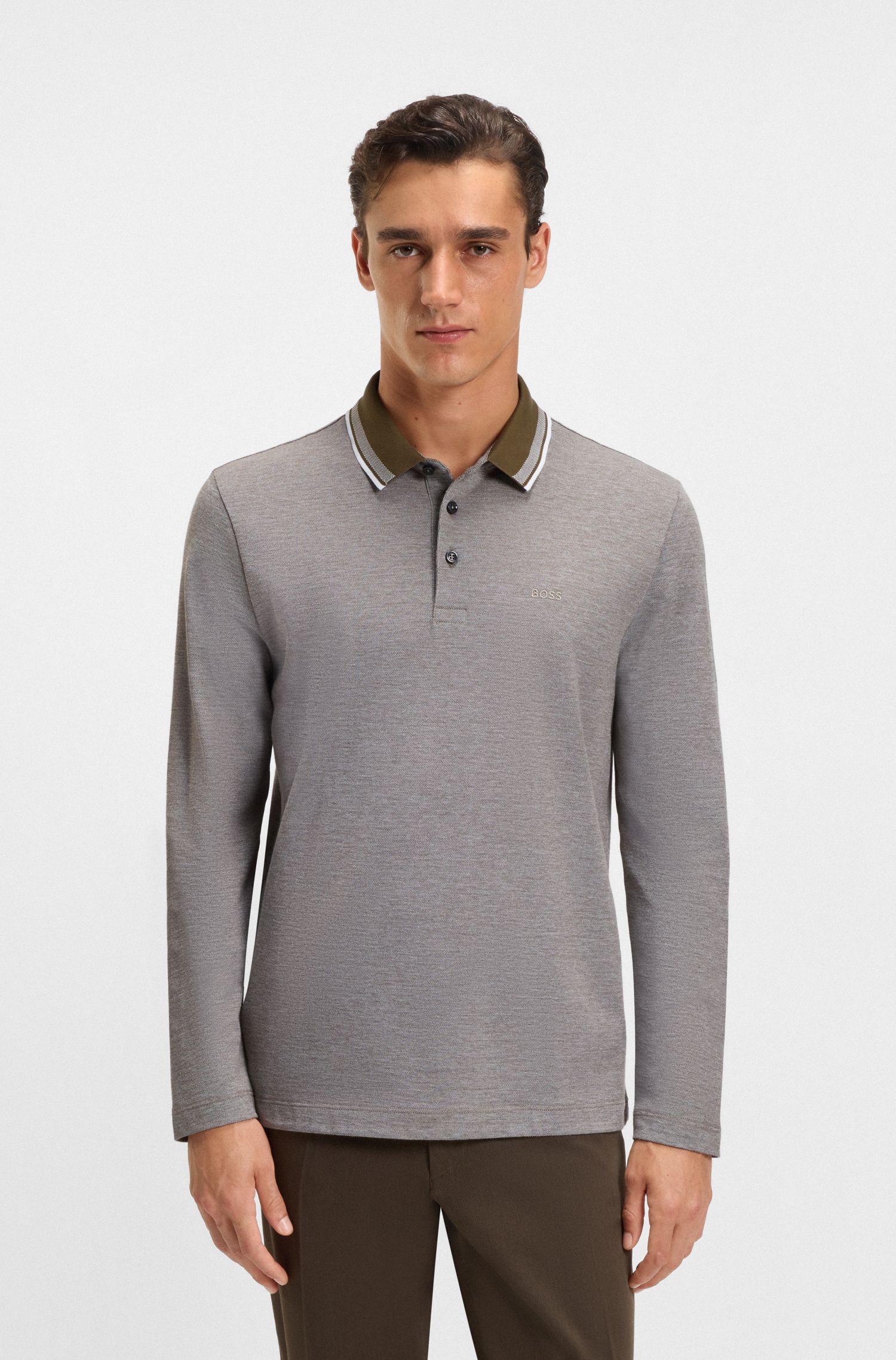 【BOSS博斯】徽标细节棉质珠地布 Polo 衫