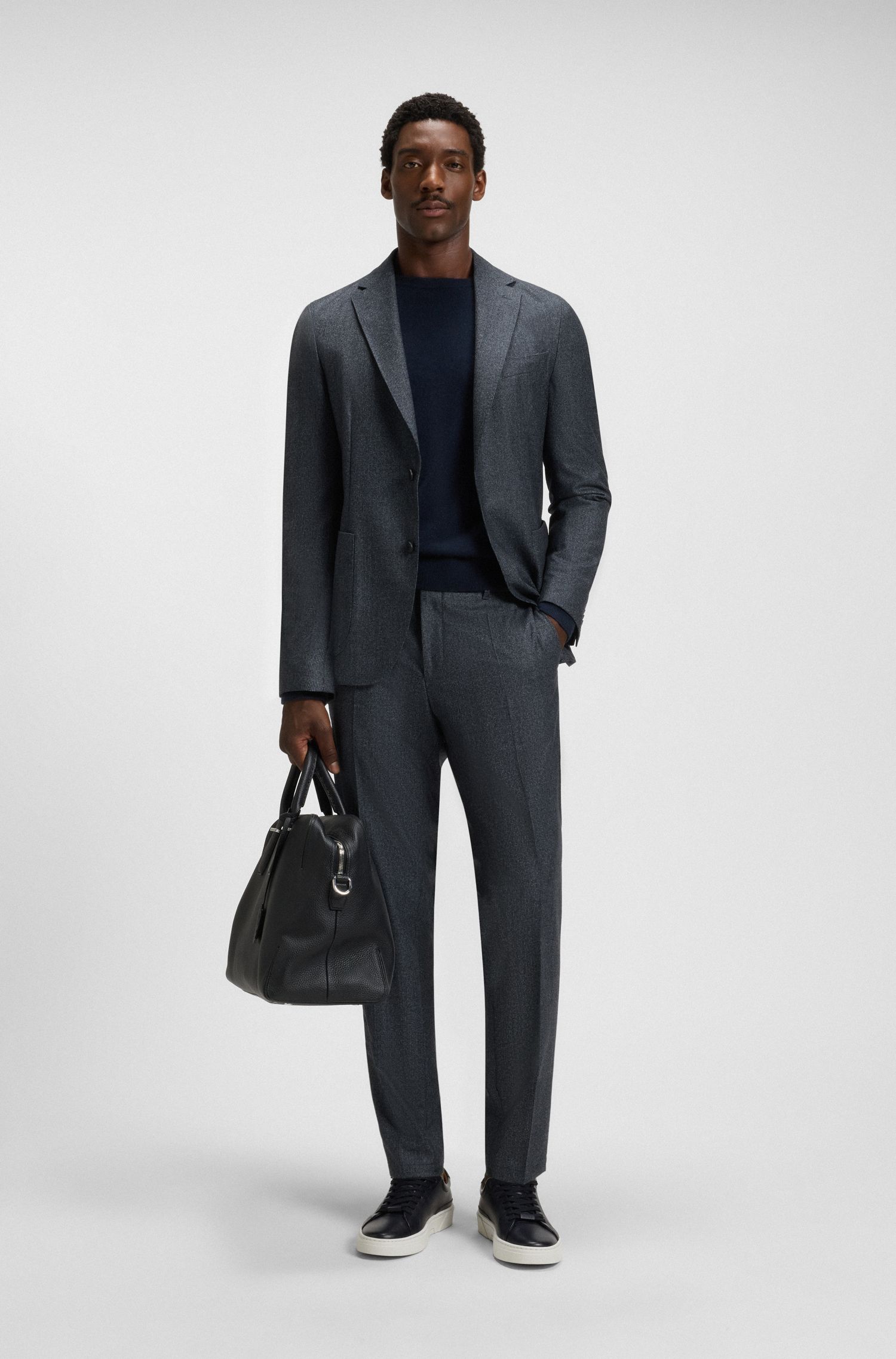 【BOSS博斯】微图案装饰羊毛修身西装外套