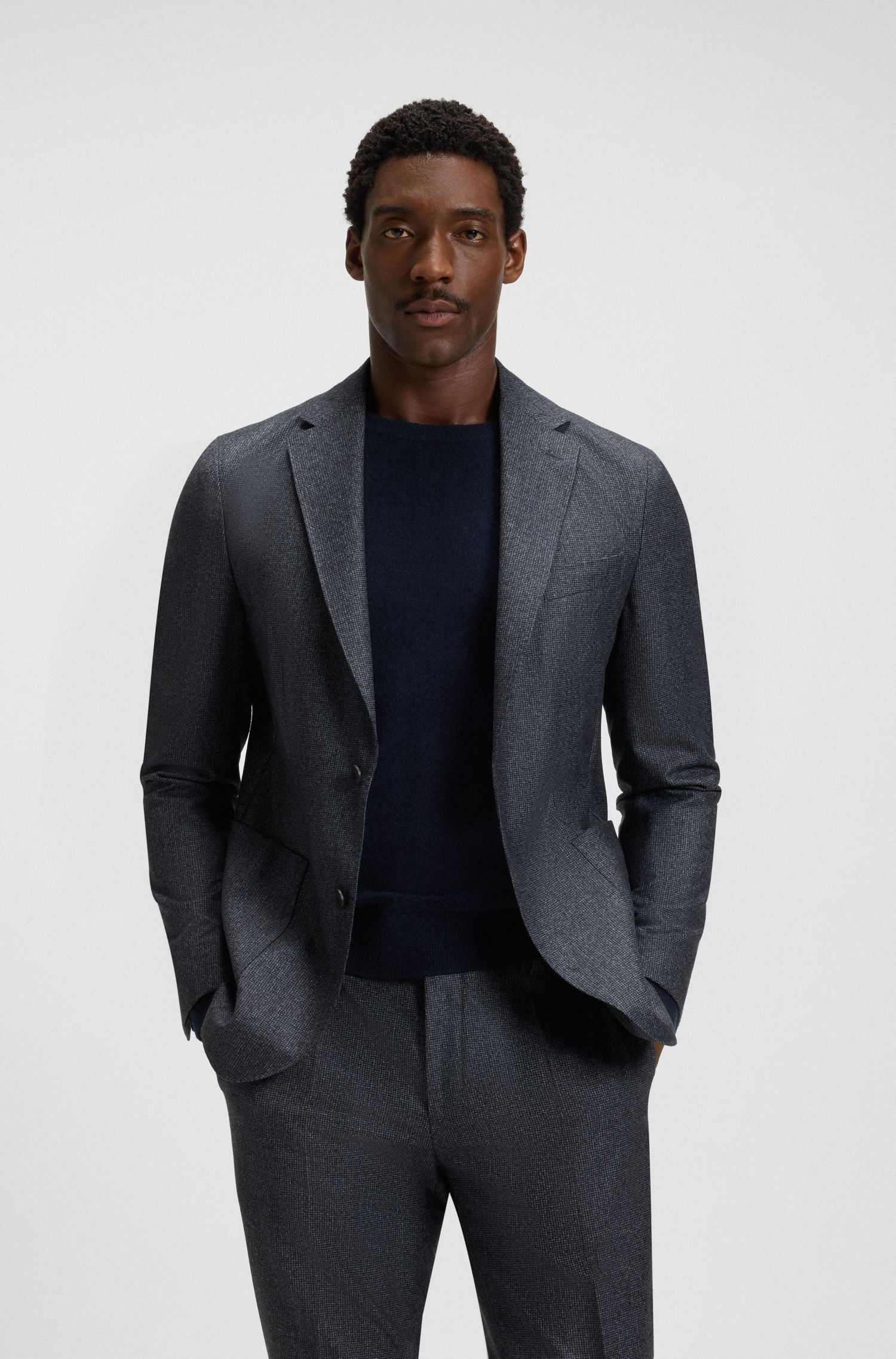 【BOSS博斯】微图案装饰羊毛修身西装外套