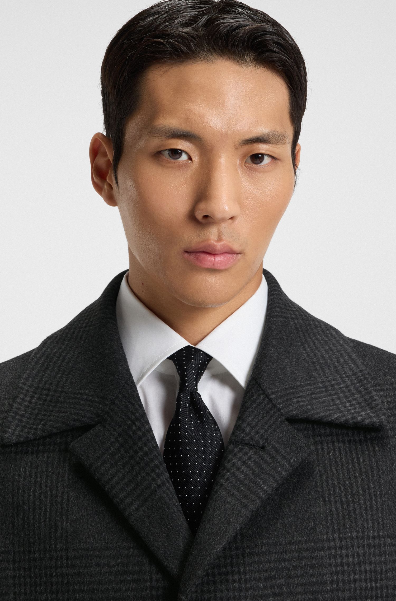 【BOSS博斯】格纹羊毛和羊绒宽松版型外套