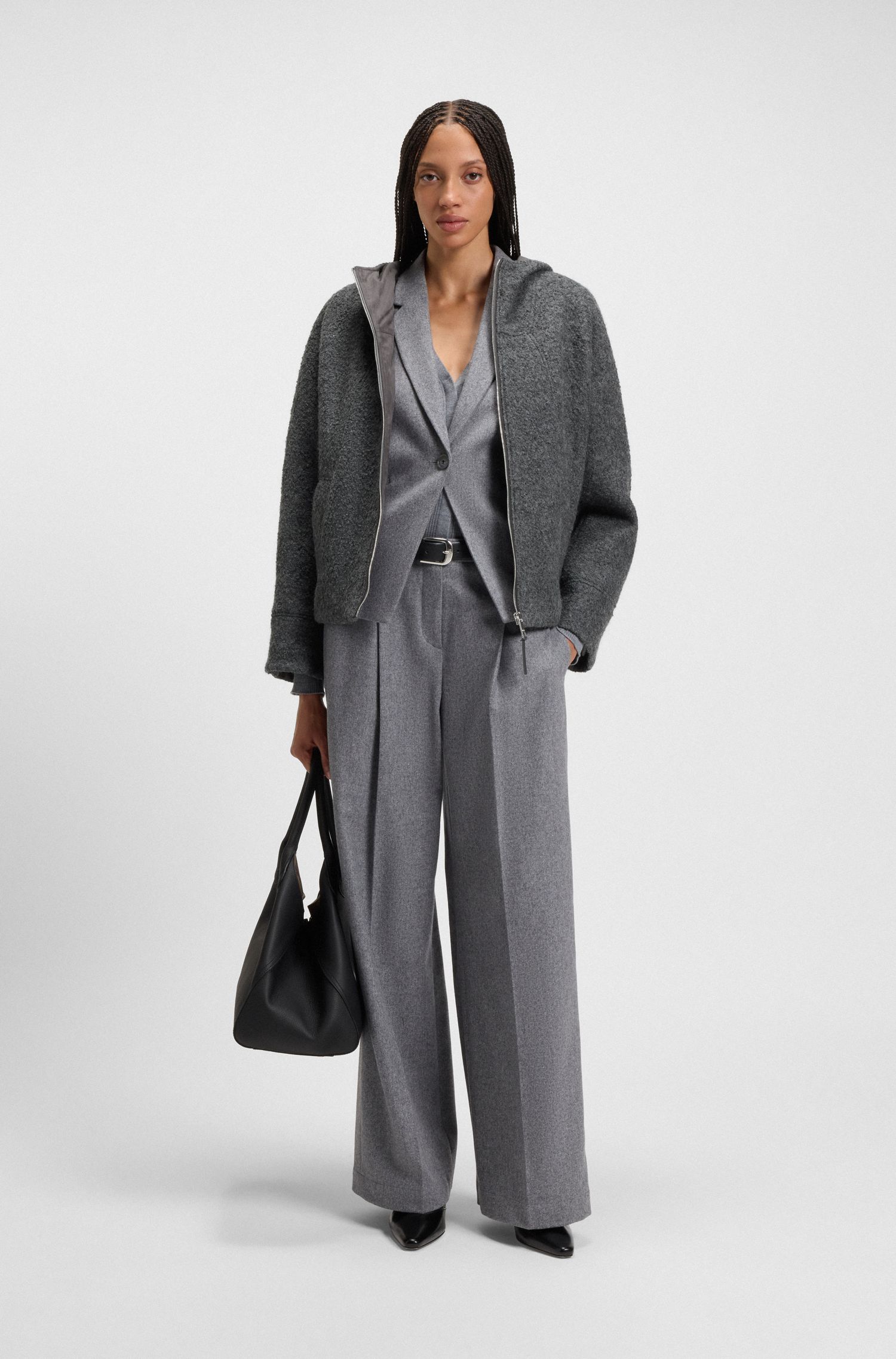 【BOSS博斯】夹棉衬里圈圈呢大衣