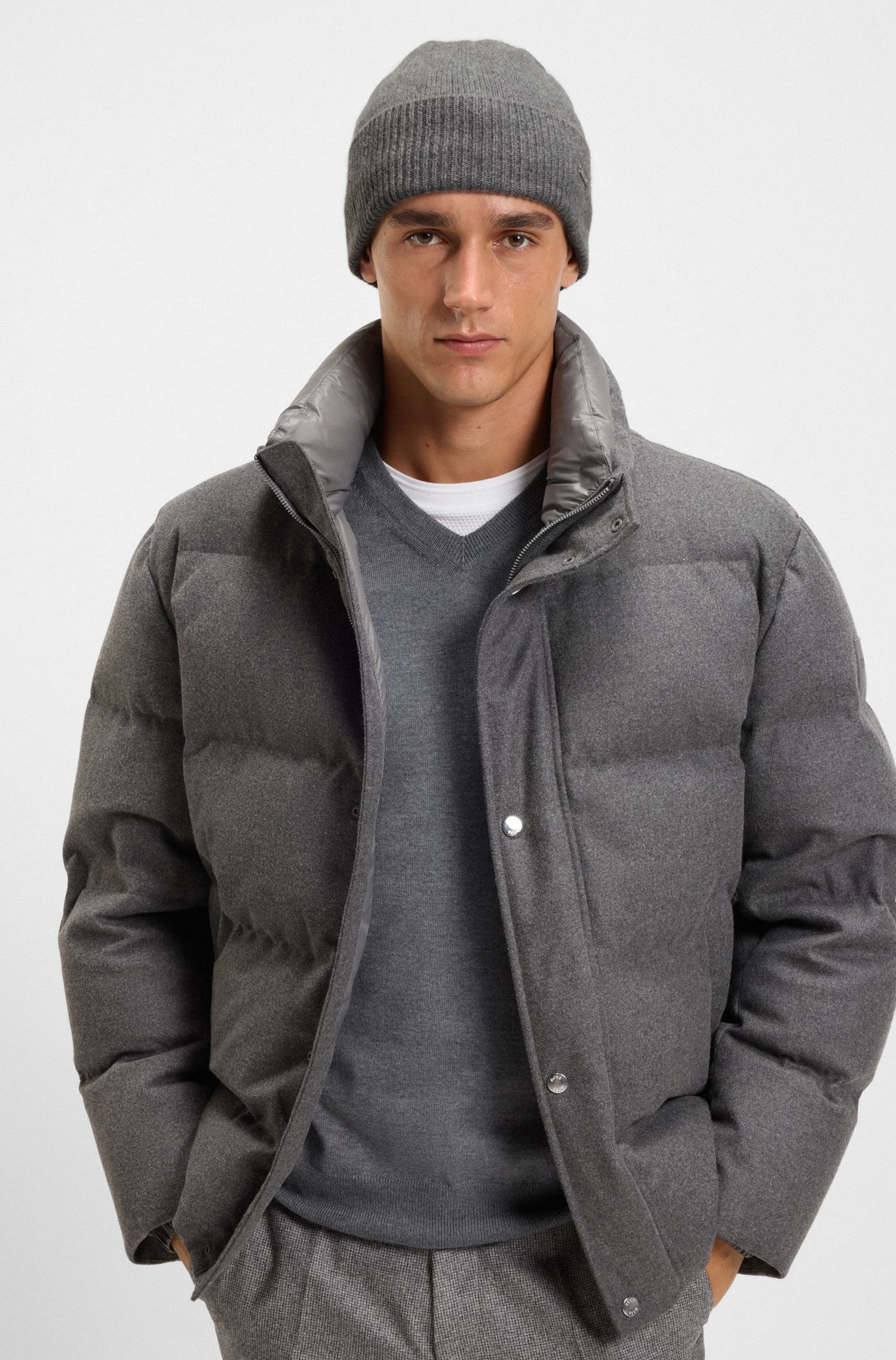 【BOSS博斯】徽标铭牌羊绒毛线帽