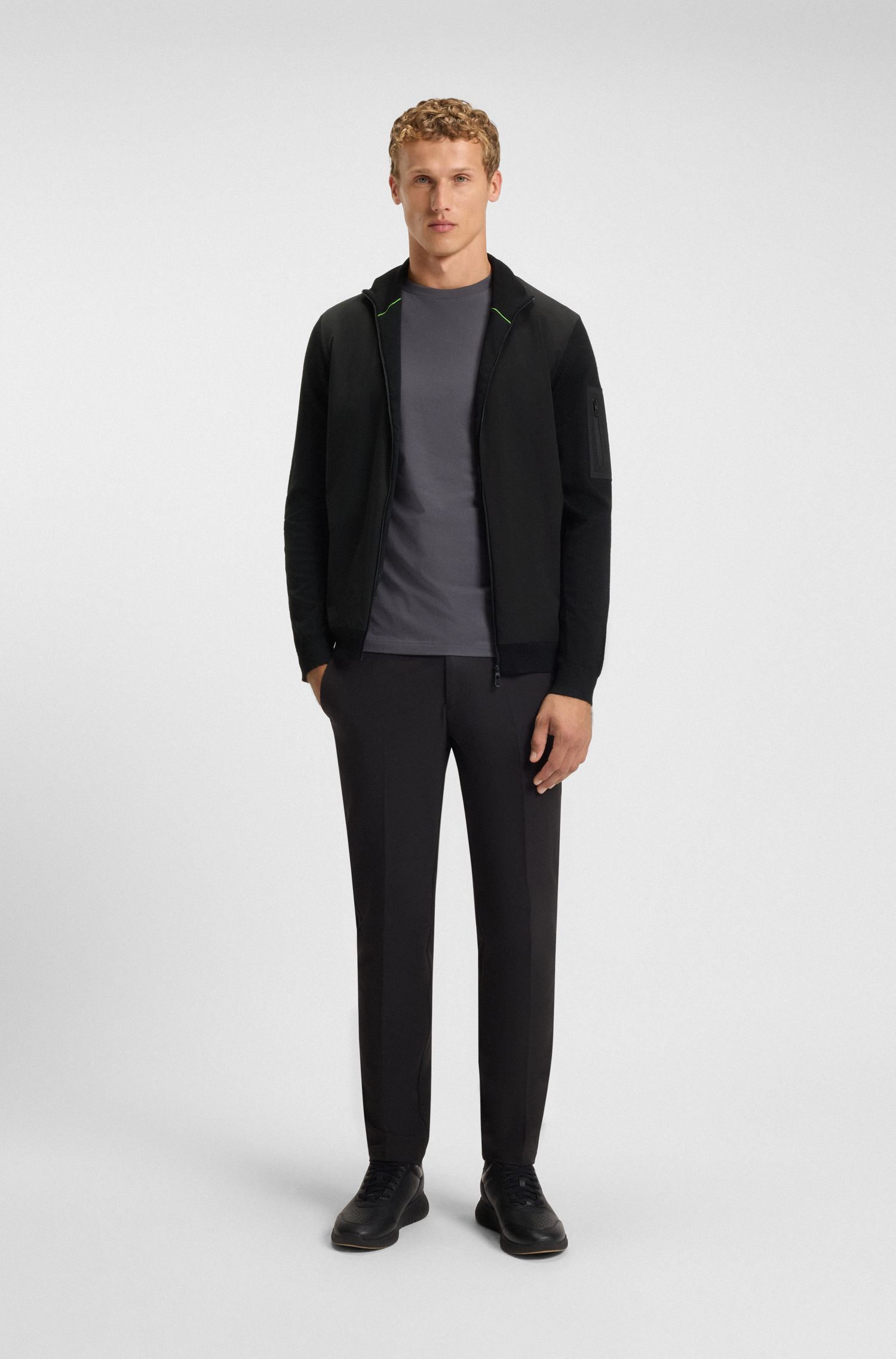 【BOSS博斯】粒面和纯色皮革运动鞋