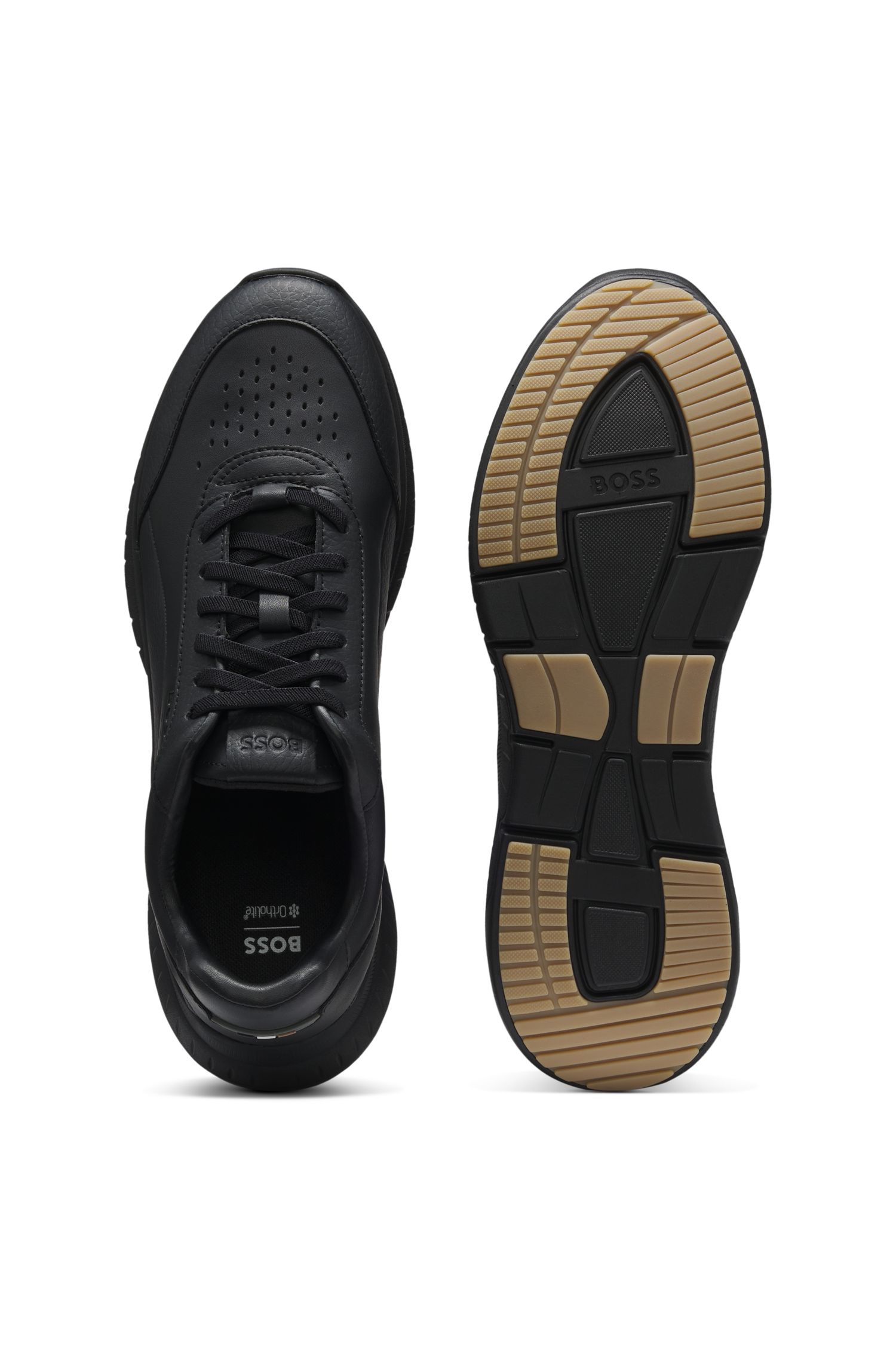 【BOSS博斯】粒面和纯色皮革运动鞋