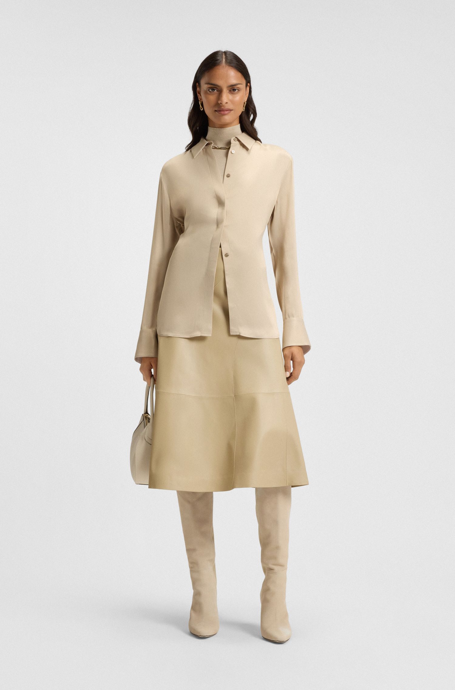 【BOSS博斯】皮革 A 字半身裙