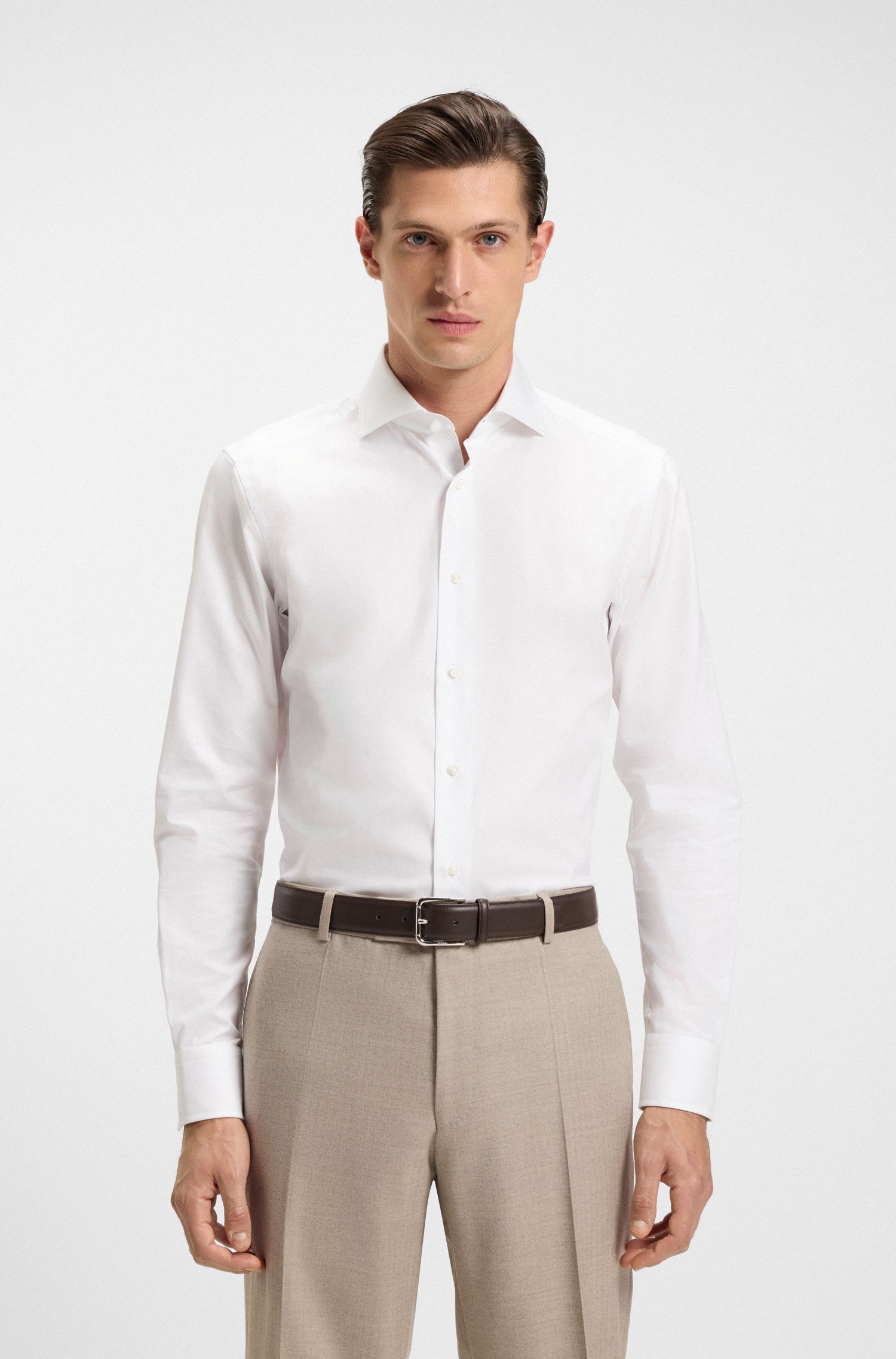 【BOSS博斯】结构图案意大利棉易熨烫修身衬衫