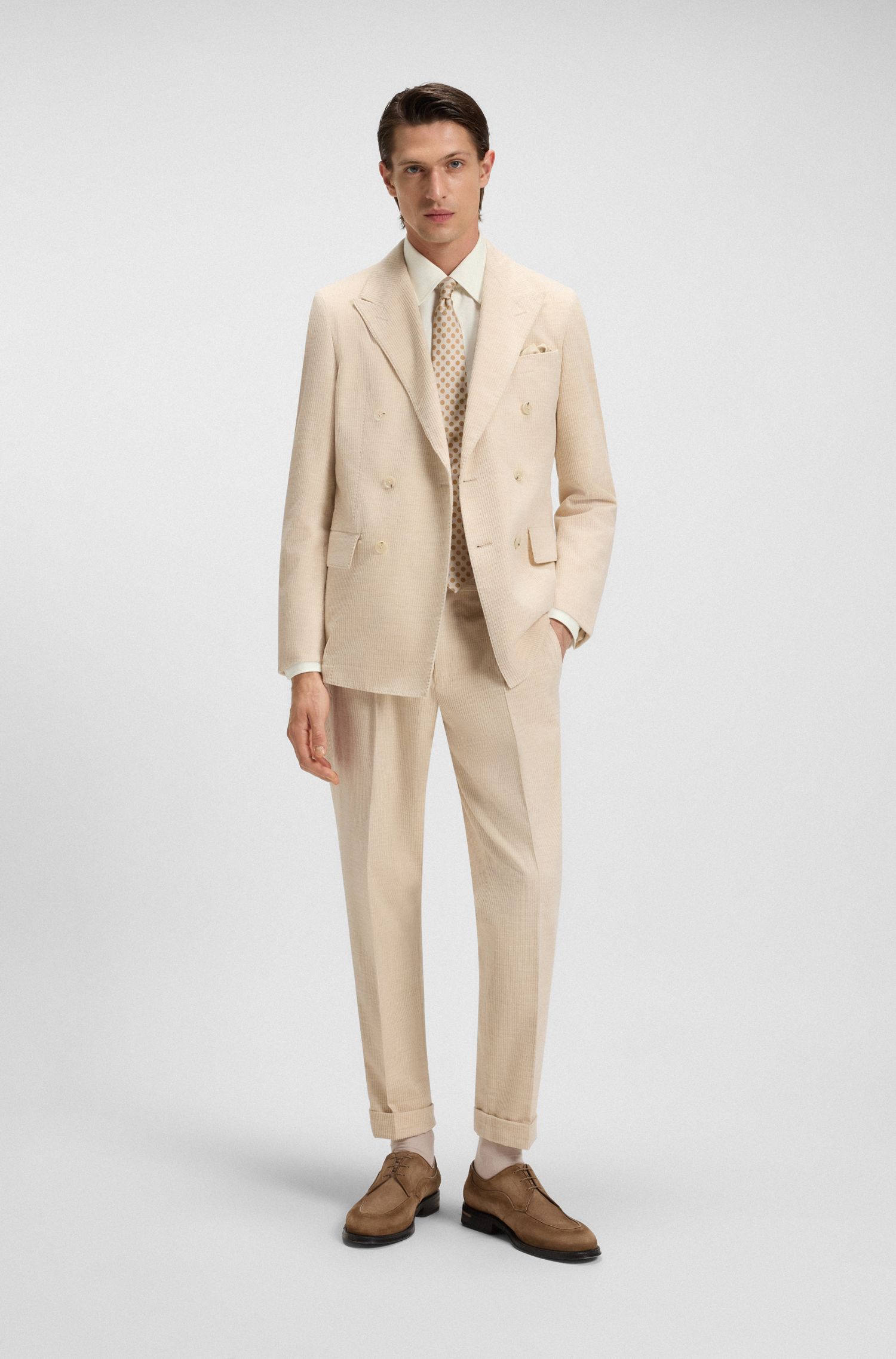 【BOSS博斯】意大利棉质羊绒斜纹布常规版型衬衫