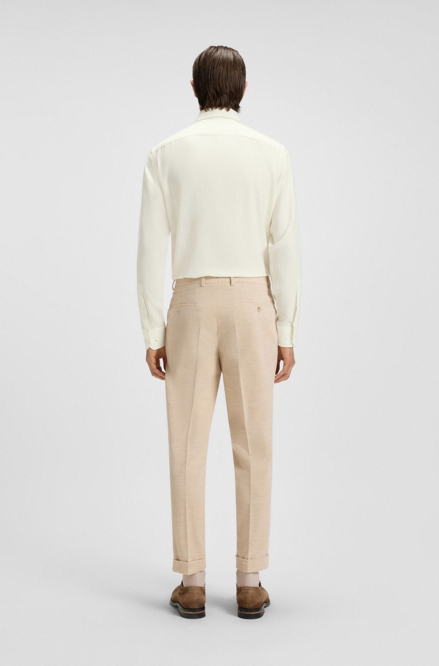 【BOSS博斯】意大利棉质羊绒斜纹布常规版型衬衫