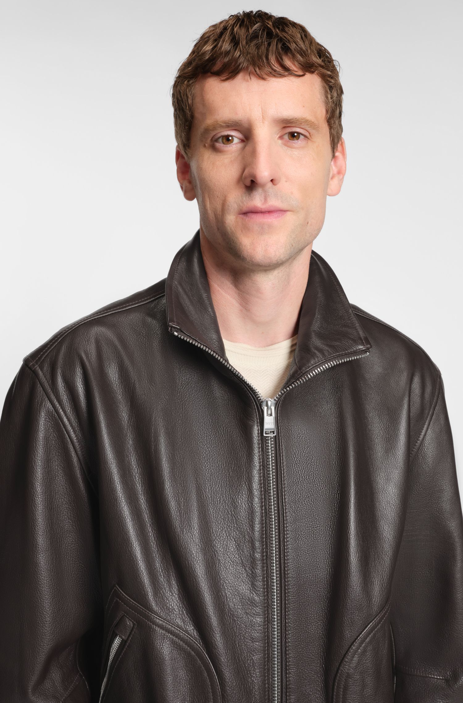 【BOSS博斯】双向拉链皮革夹克