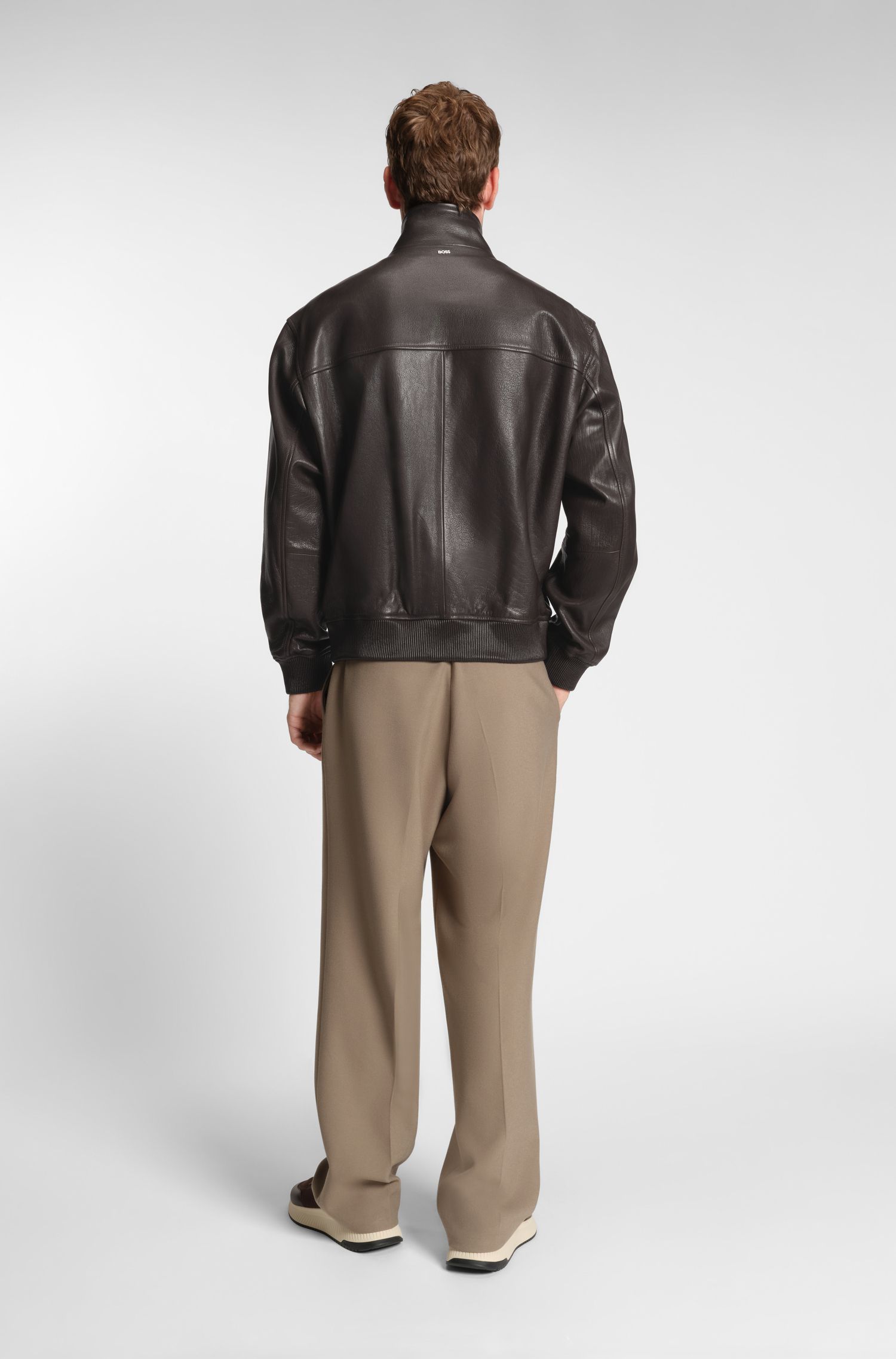 【BOSS博斯】双向拉链皮革夹克
