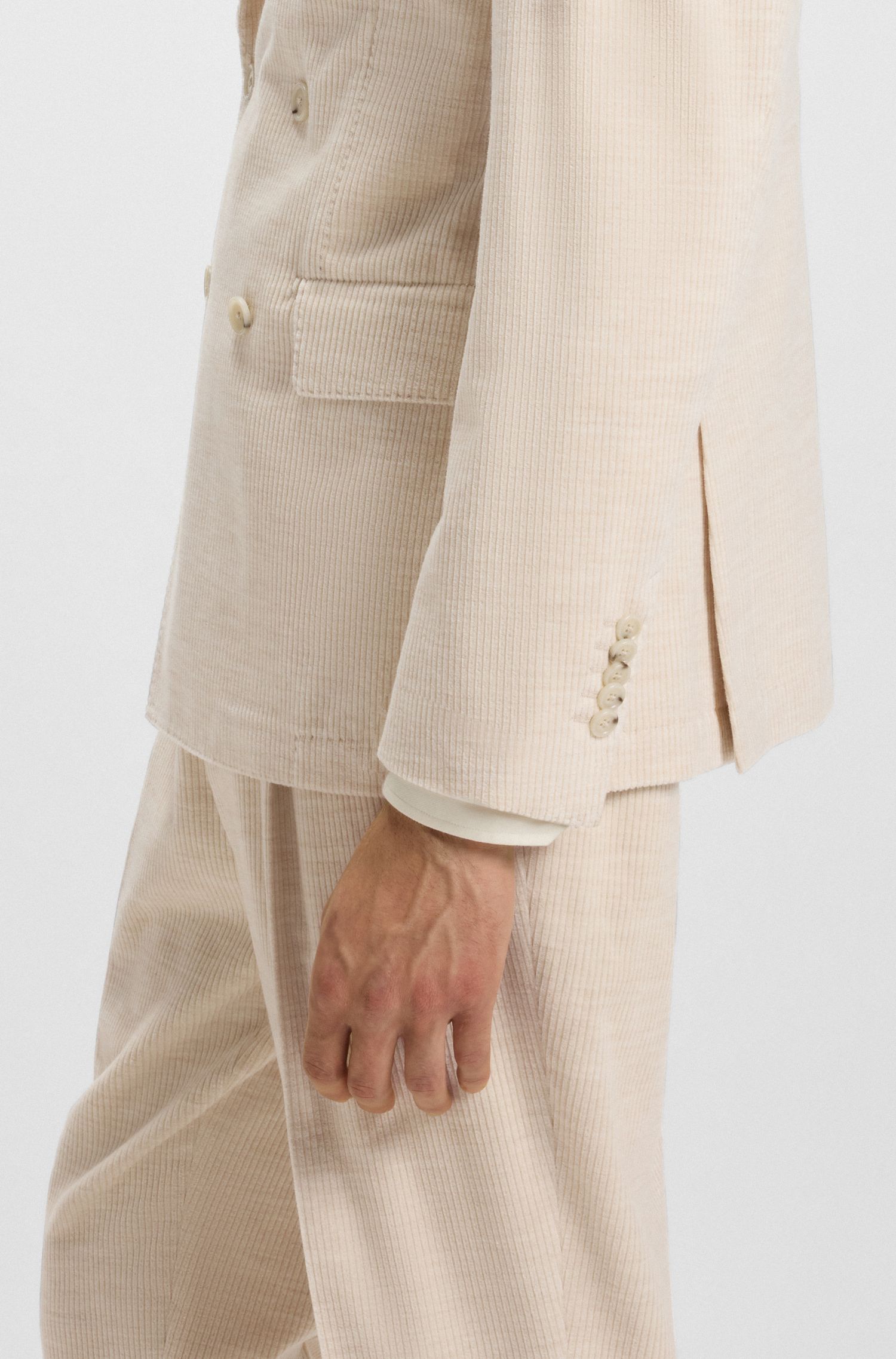 【BOSS博斯】羊驼毛棉质混纺灯芯绒修身西装外套