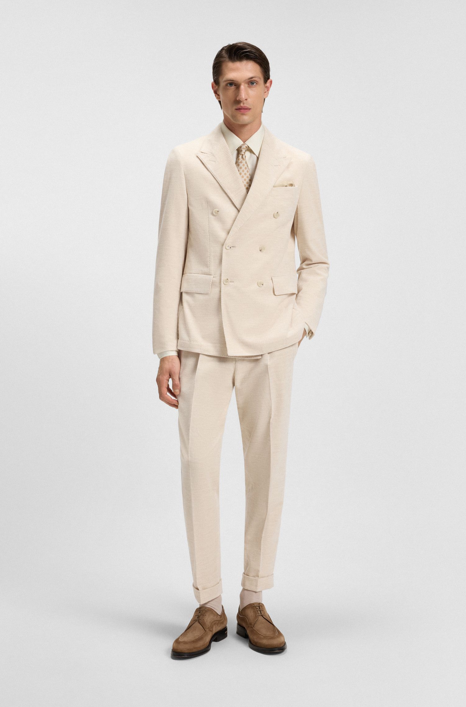 【BOSS博斯】羊驼毛棉质混纺灯芯绒修身西装外套