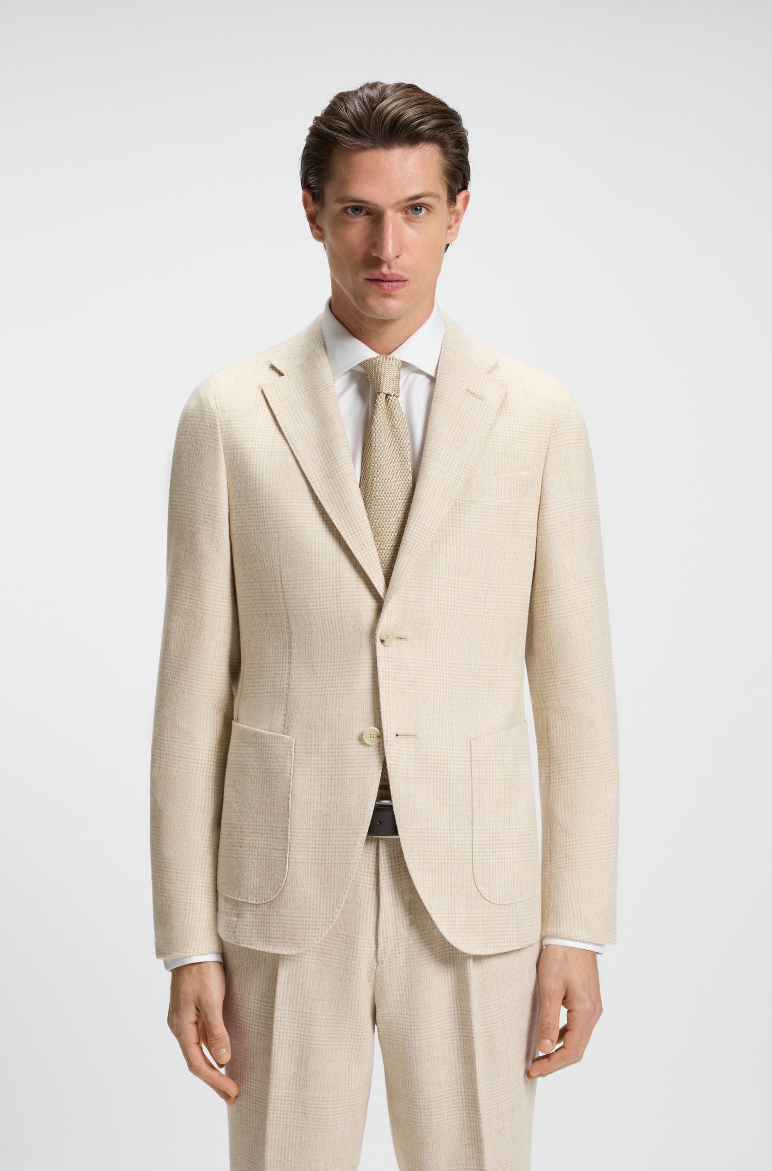 【BOSS博斯】格纹羊驼毛混纺面料修身西装外套