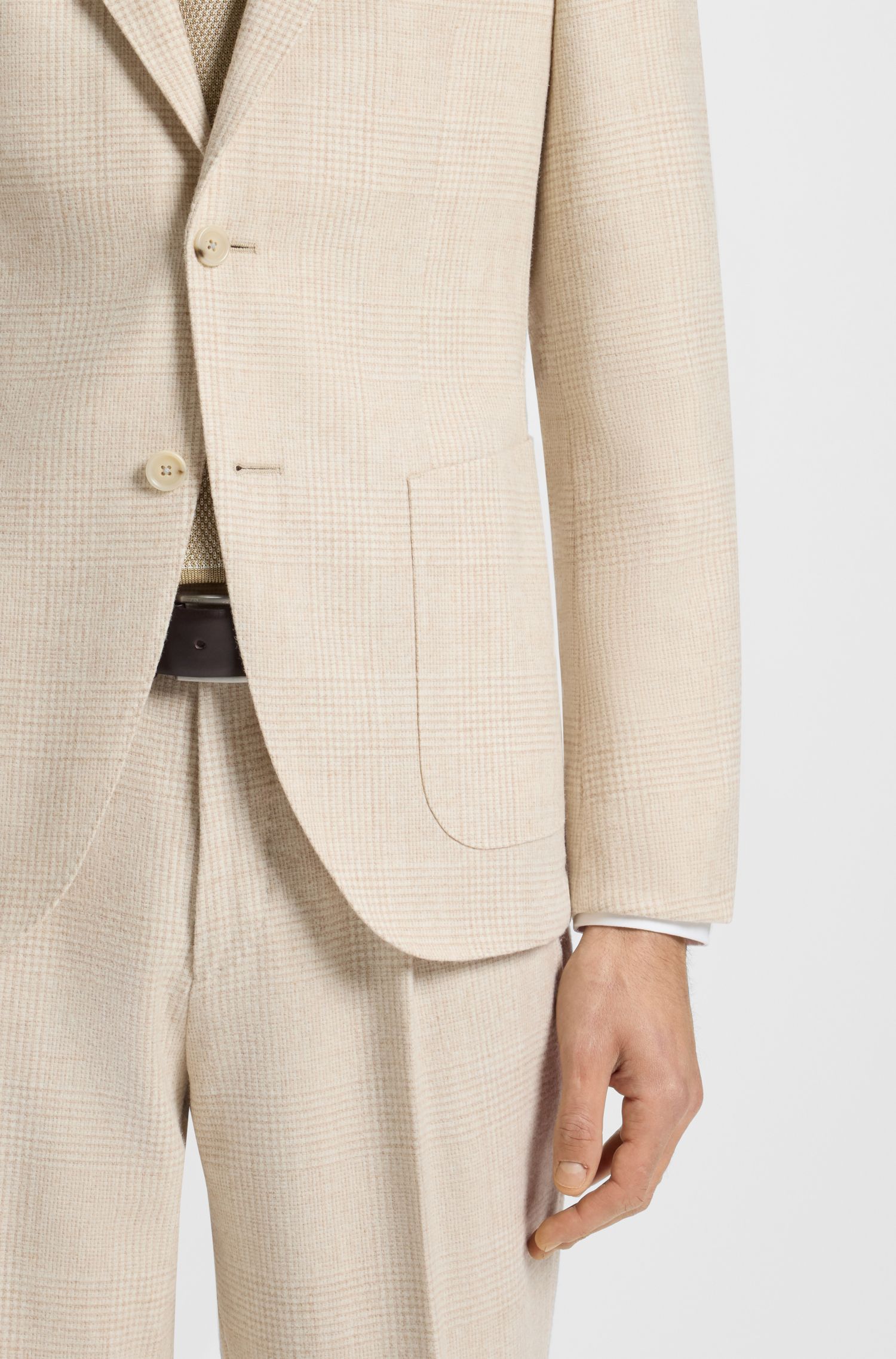 【BOSS博斯】格纹羊驼毛混纺面料修身西装外套