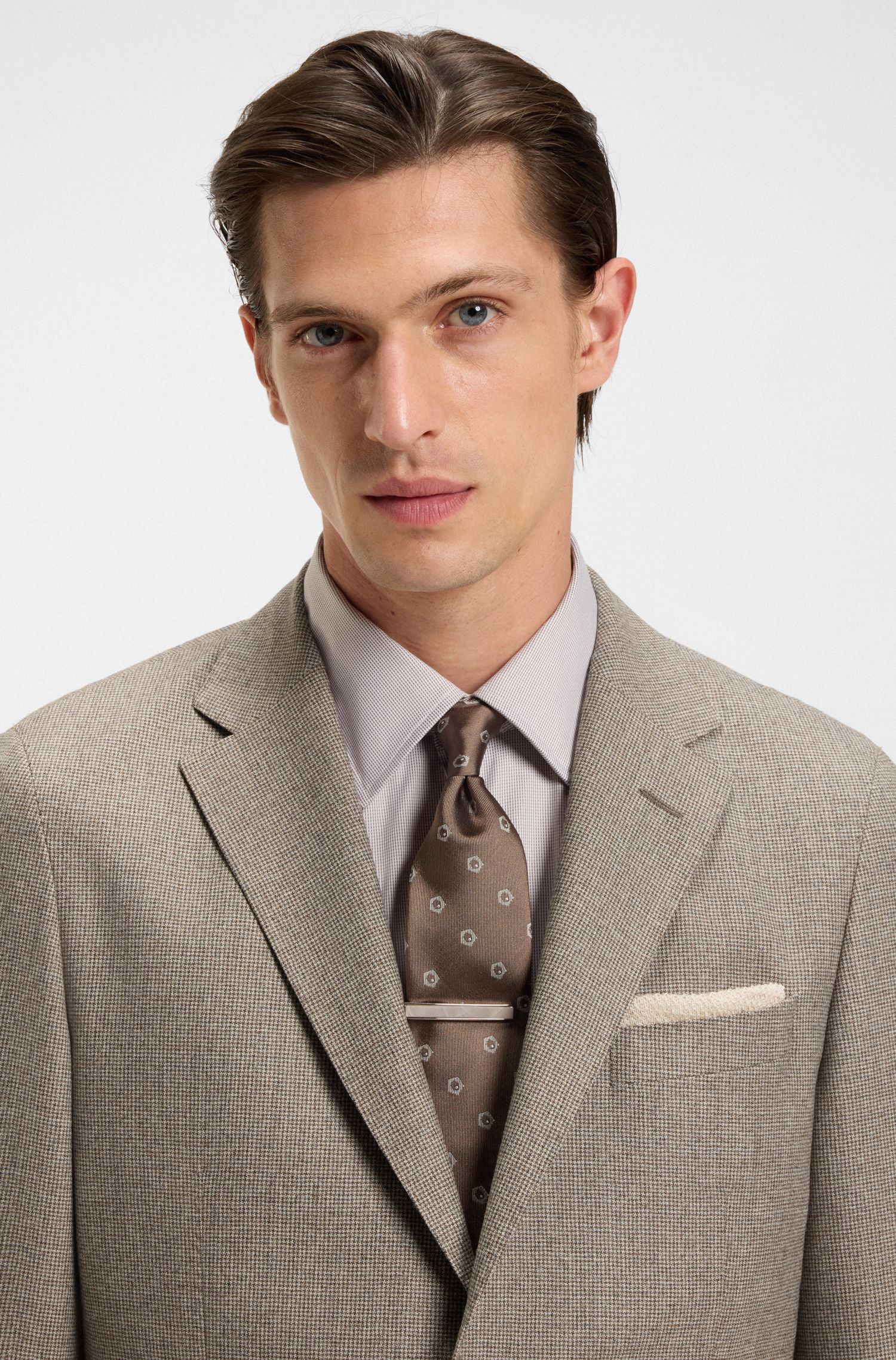 【BOSS博斯】微图案装饰羊毛修身西装外套