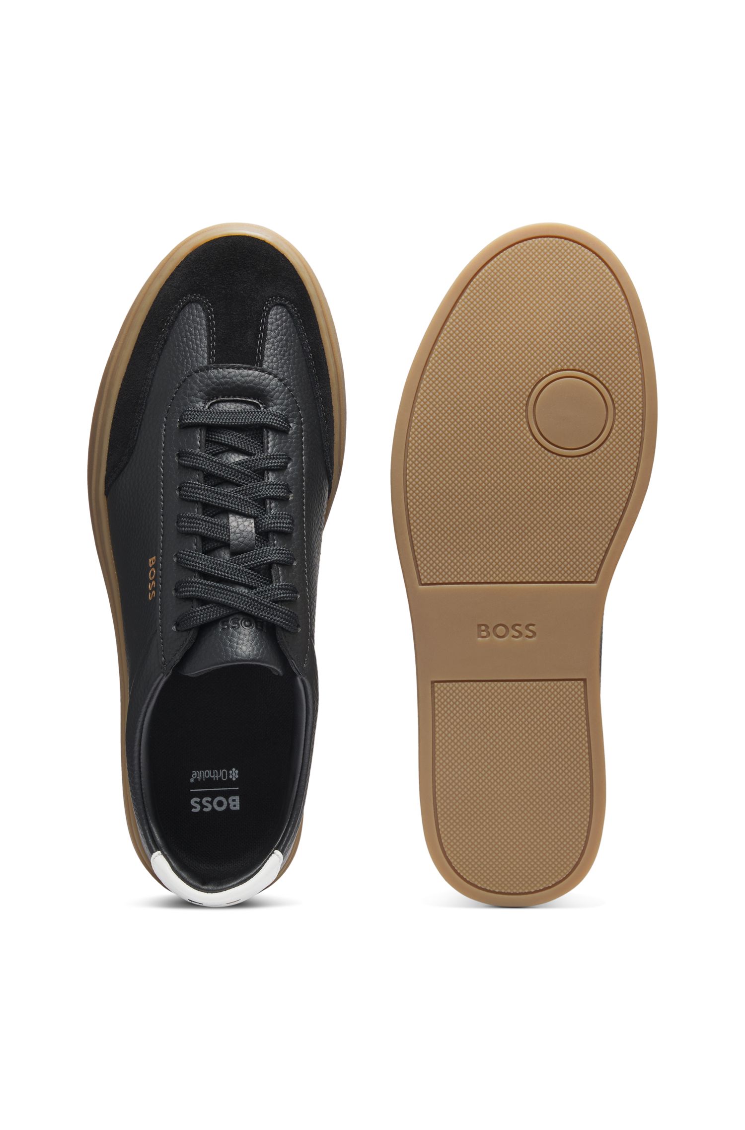 【BOSS博斯】撞色后饰片粒面皮革运动鞋