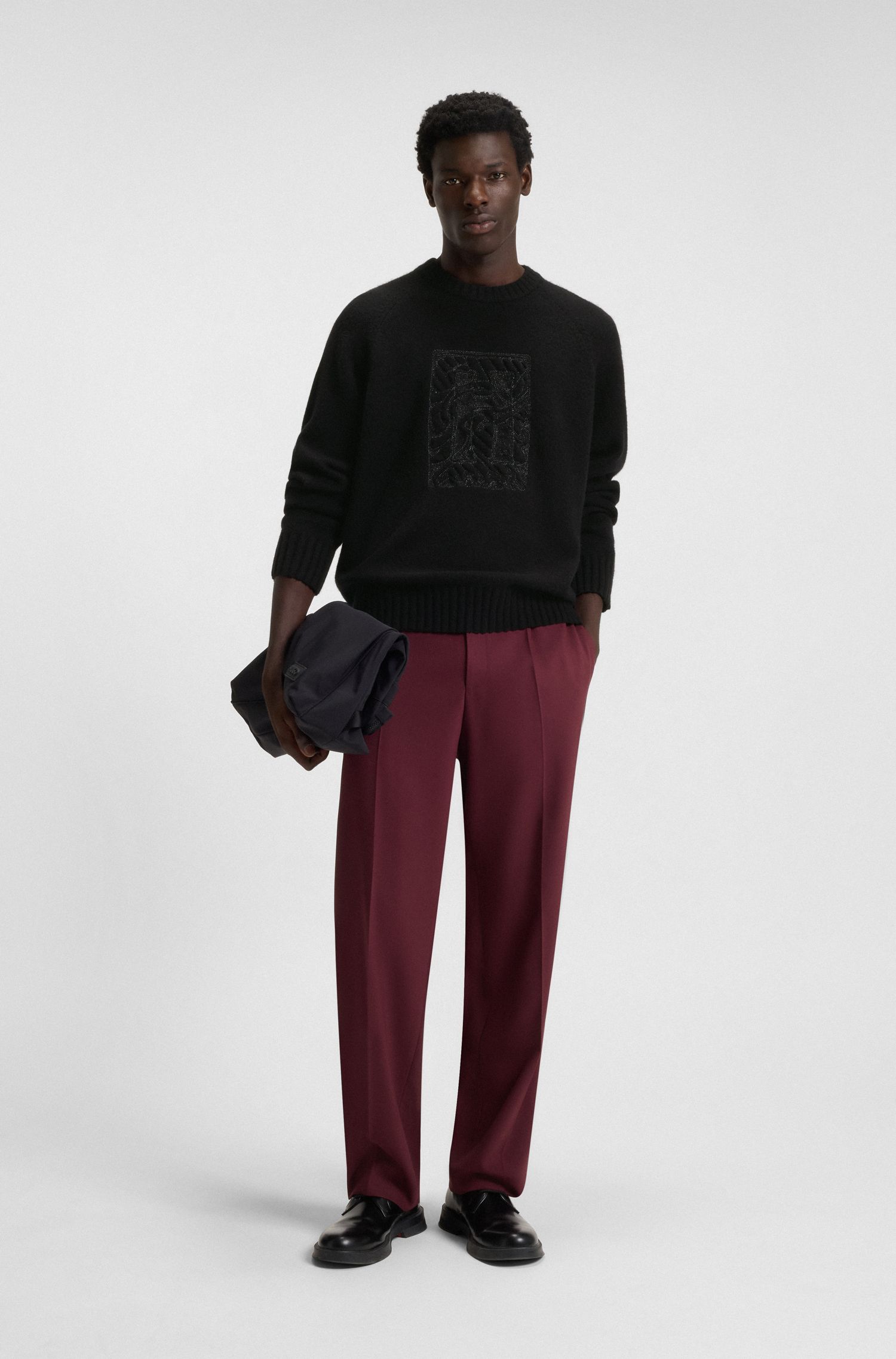 【HUGO雨果】刺绣徽标艺术图案针织毛衣