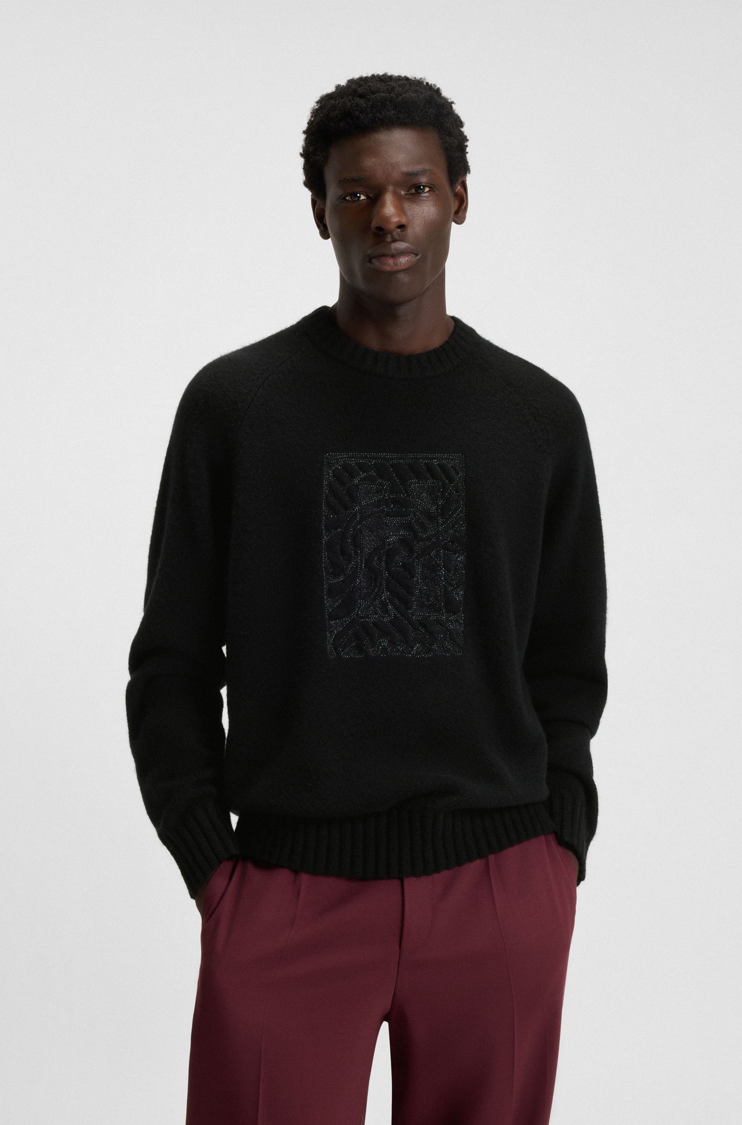 【HUGO雨果】刺绣徽标艺术图案针织毛衣