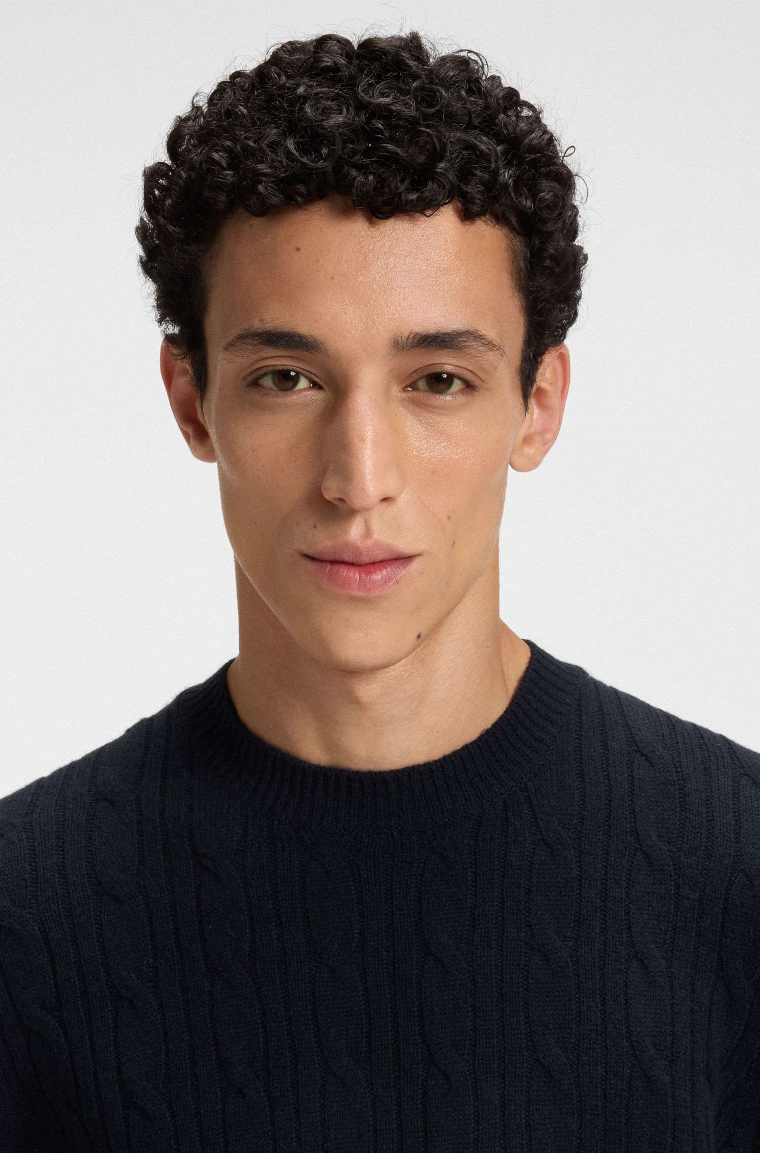 【BOSS博斯】羊毛和羊绒混纺绞花针织毛衣