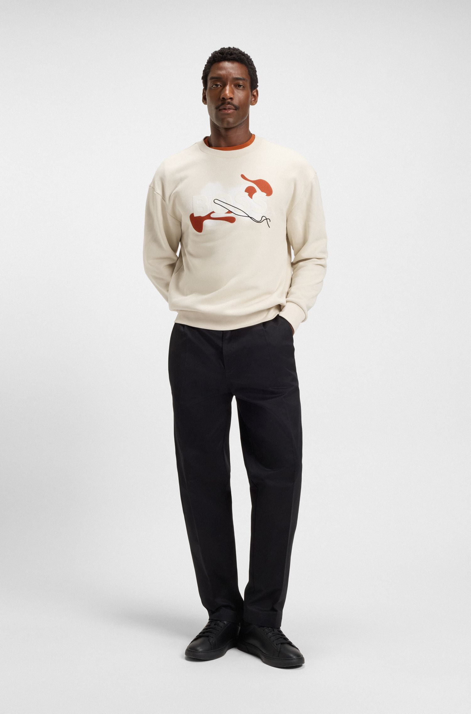 【BOSS博斯】徽标艺术风图案棉质毛圈布运动衫