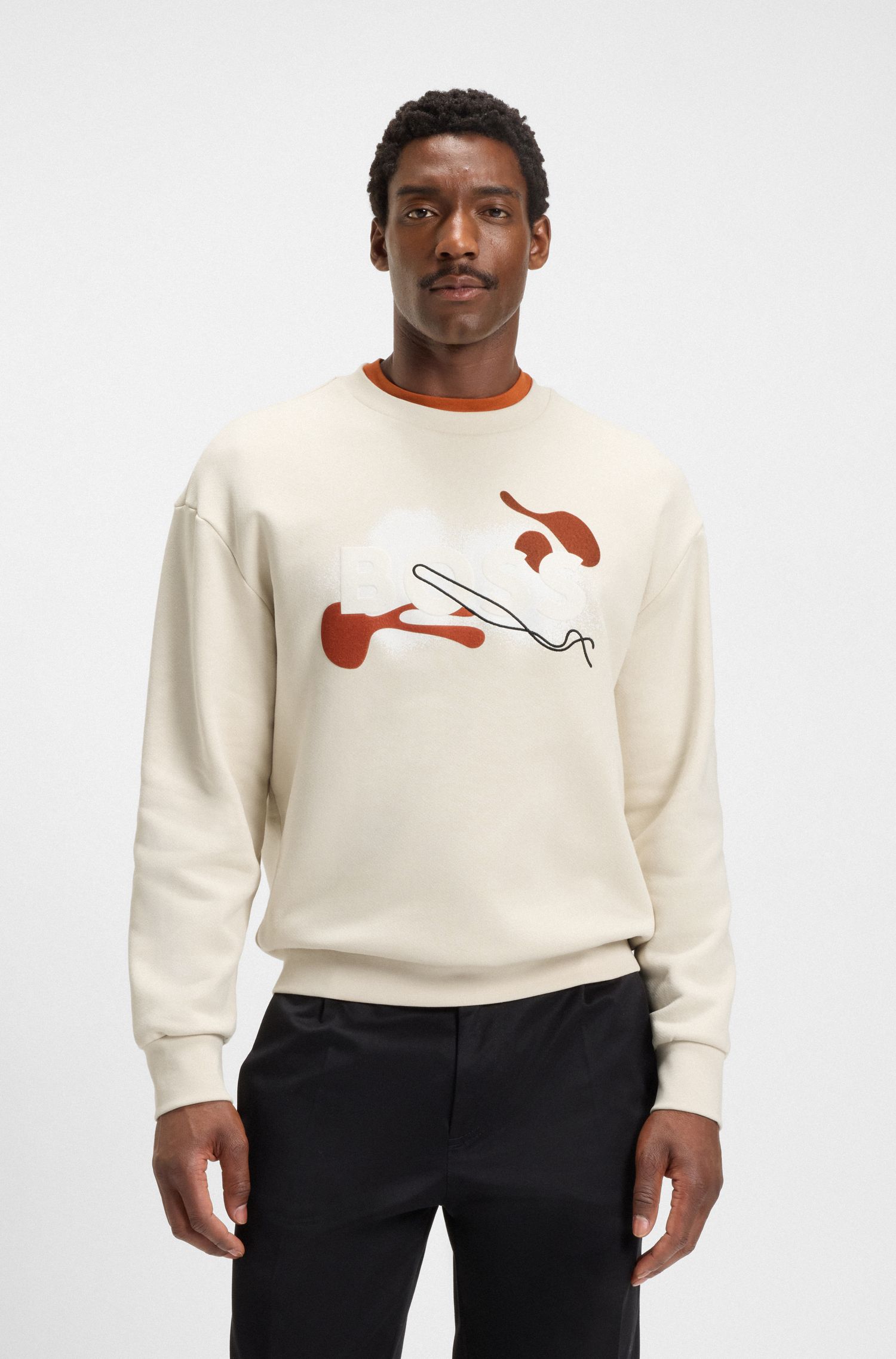 【BOSS博斯】徽标艺术风图案棉质毛圈布运动衫