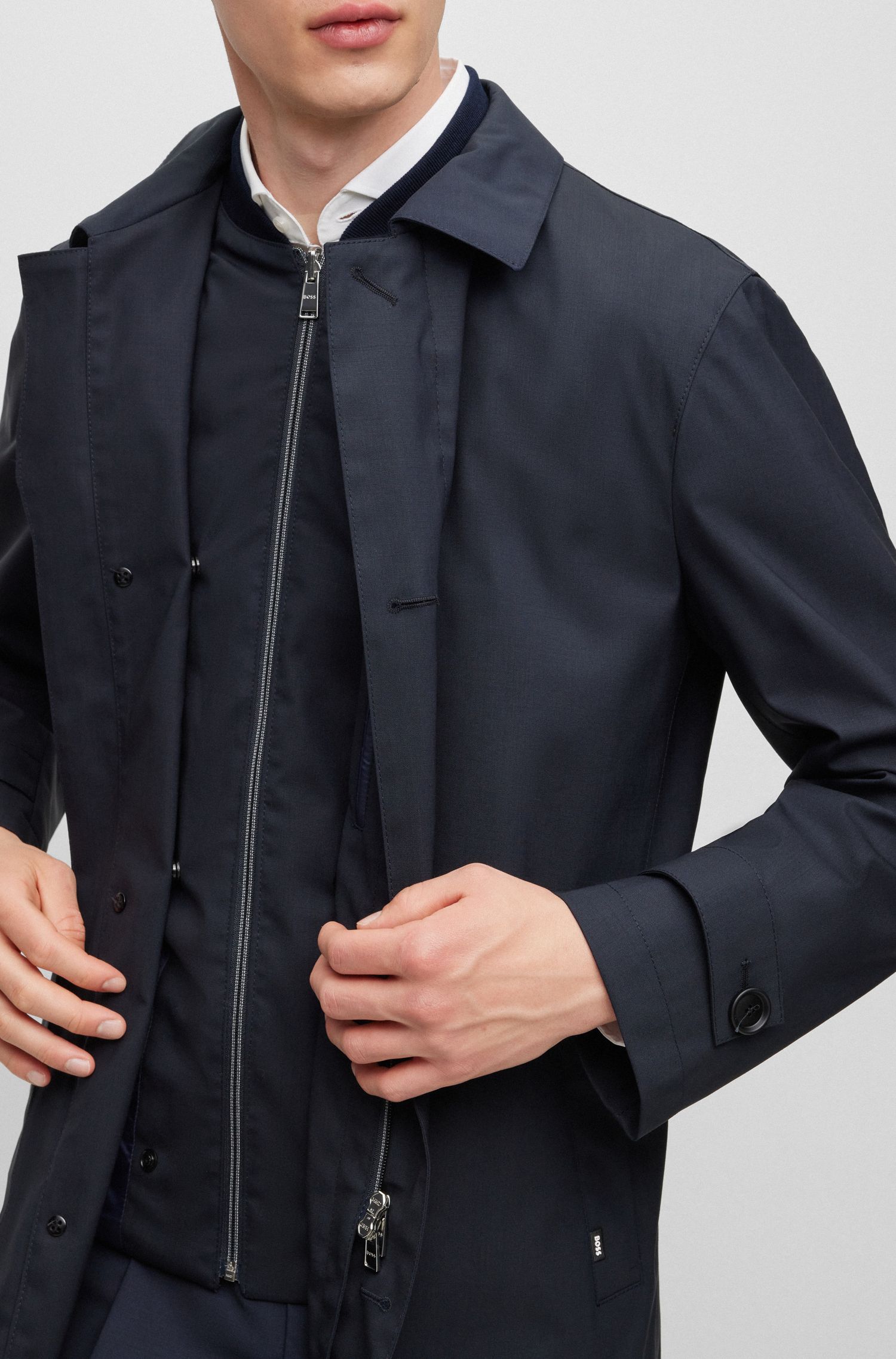 【BOSS博斯】拉链内里弹力羊毛常规版型外套