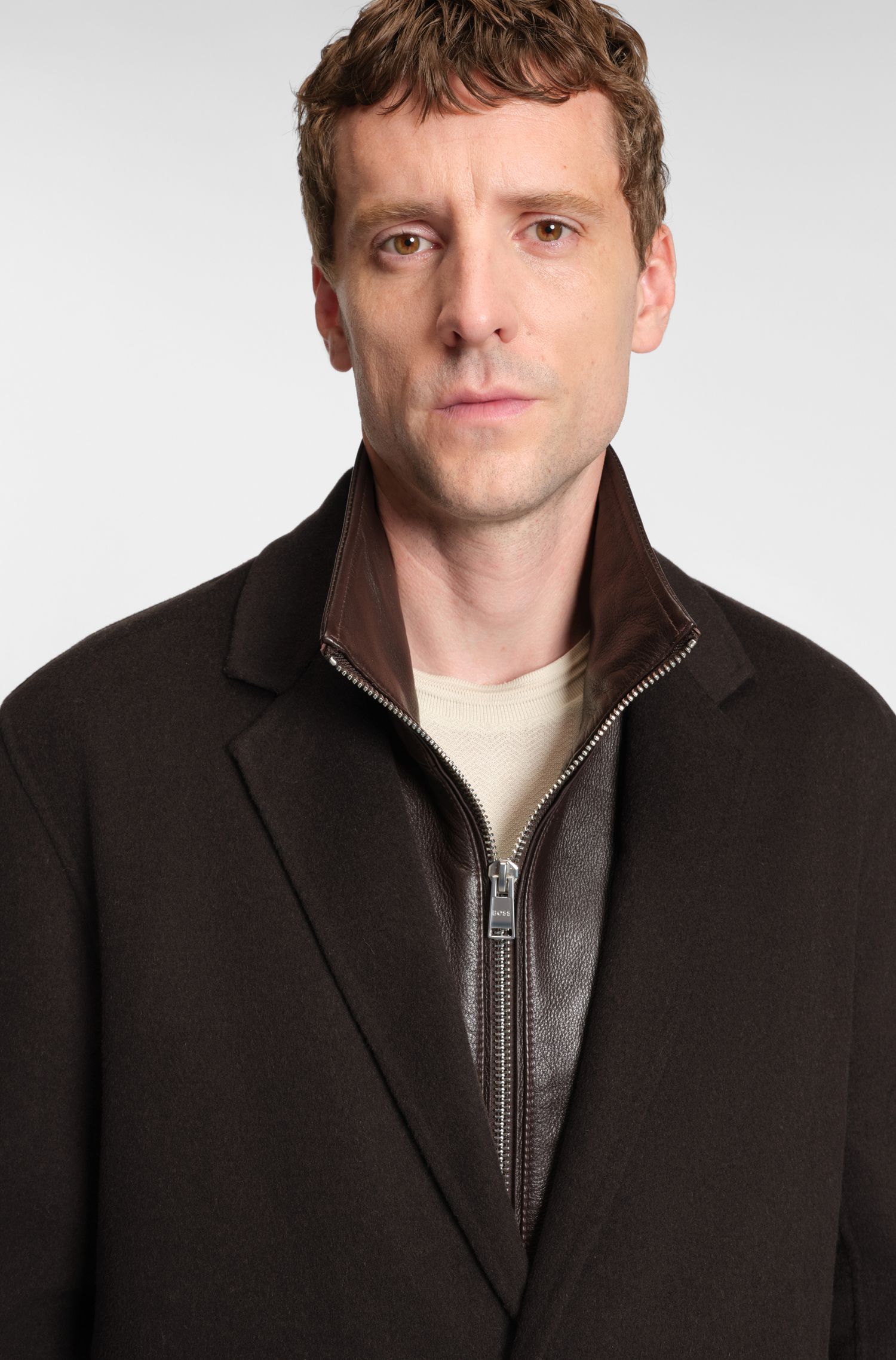 【BOSS博斯】混色羊毛混纺面料宽松版型外套