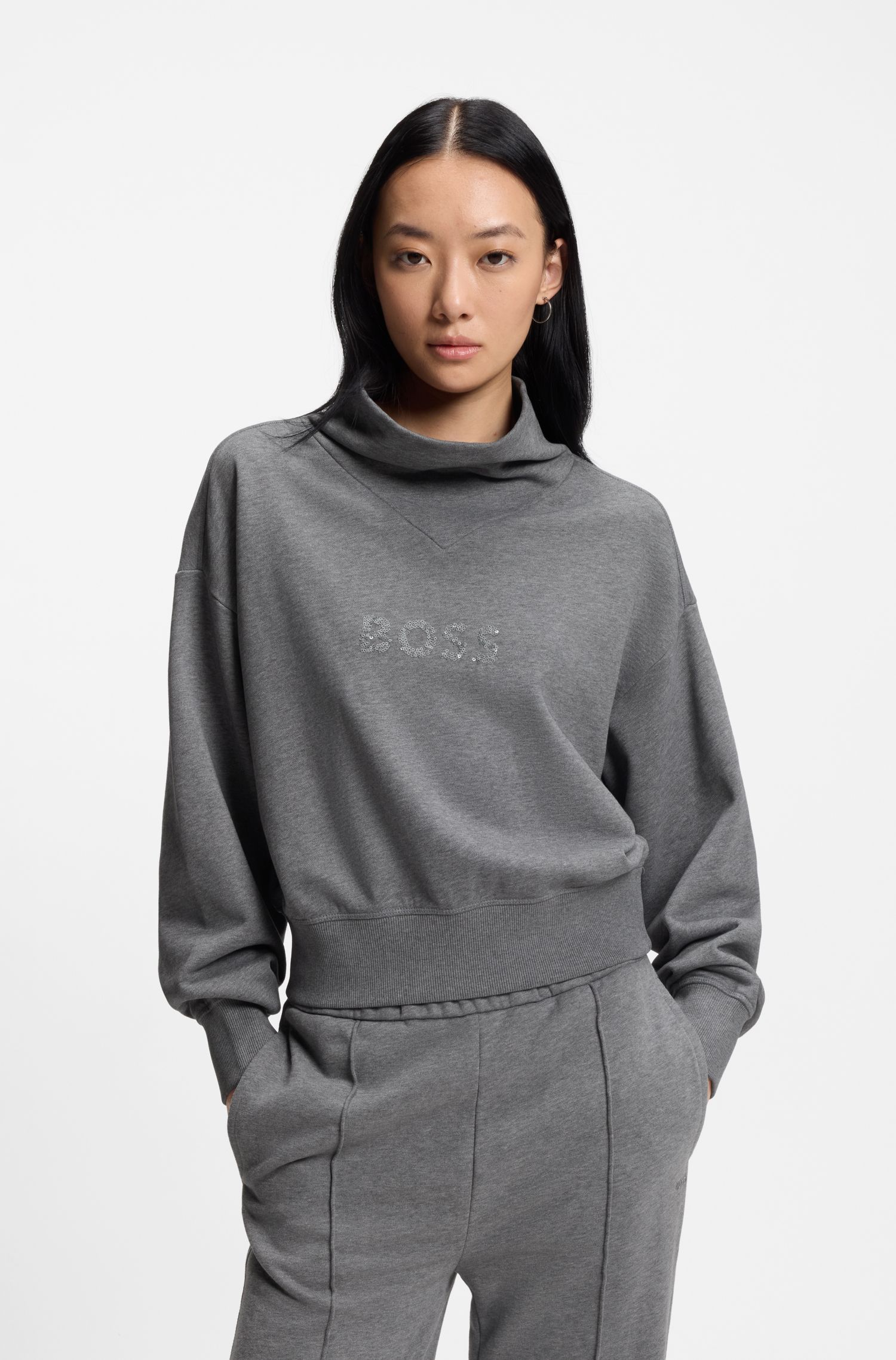 【BOSS博斯】漏斗领宽松版型棉质毛圈布运动衫