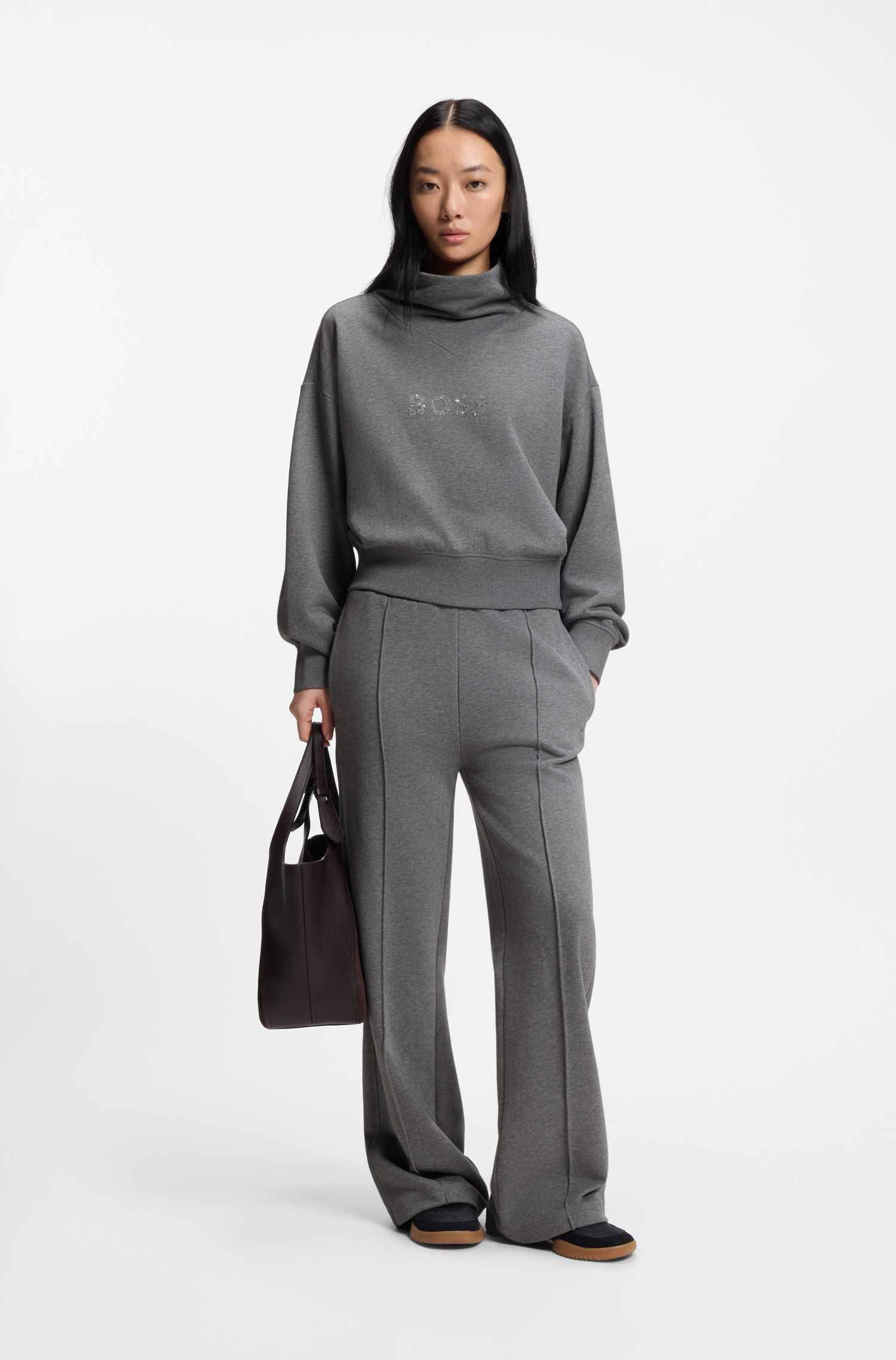 【BOSS博斯】棉质毛圈布阔腿运动裤