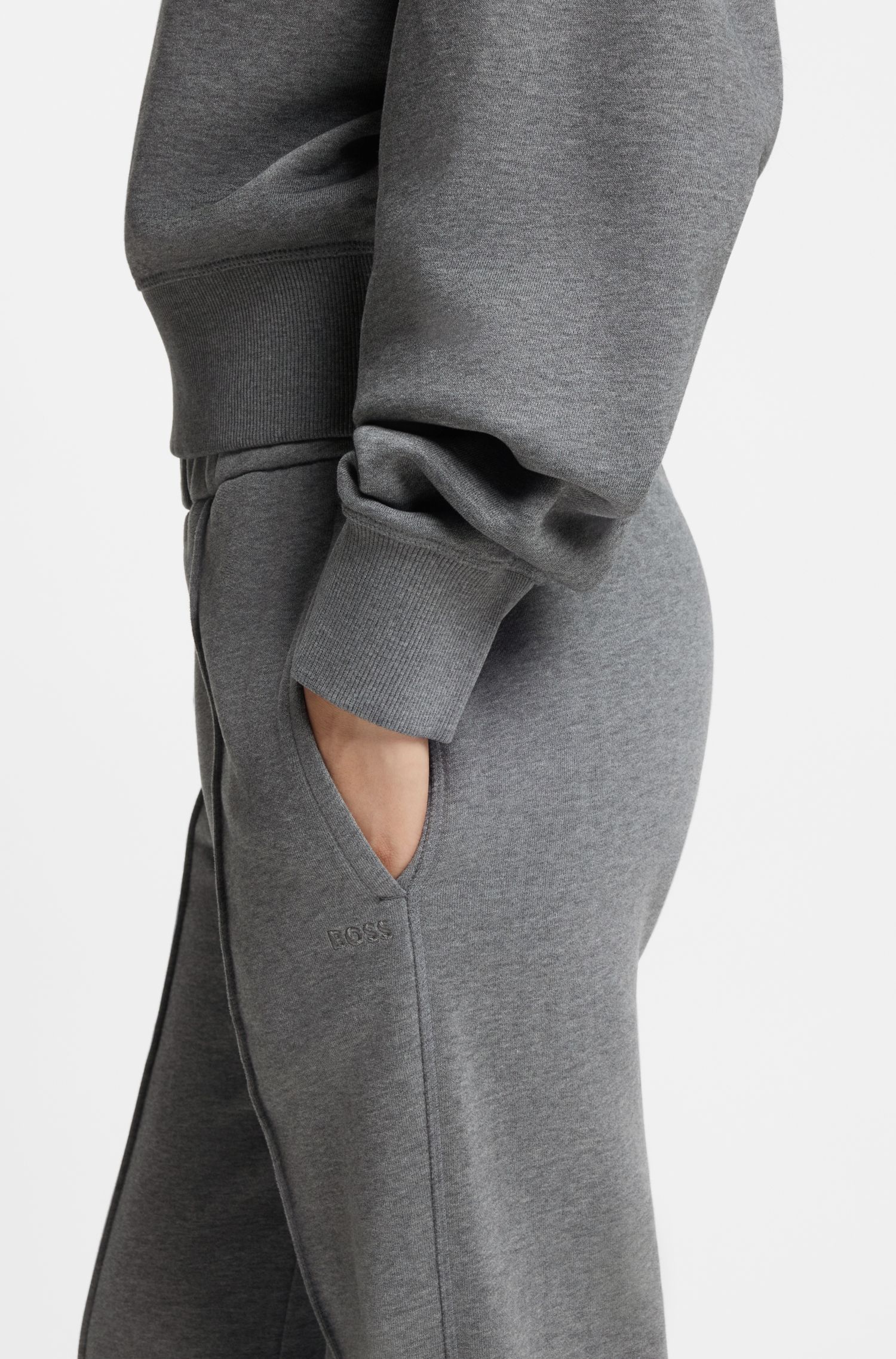 【BOSS博斯】棉质毛圈布阔腿运动裤