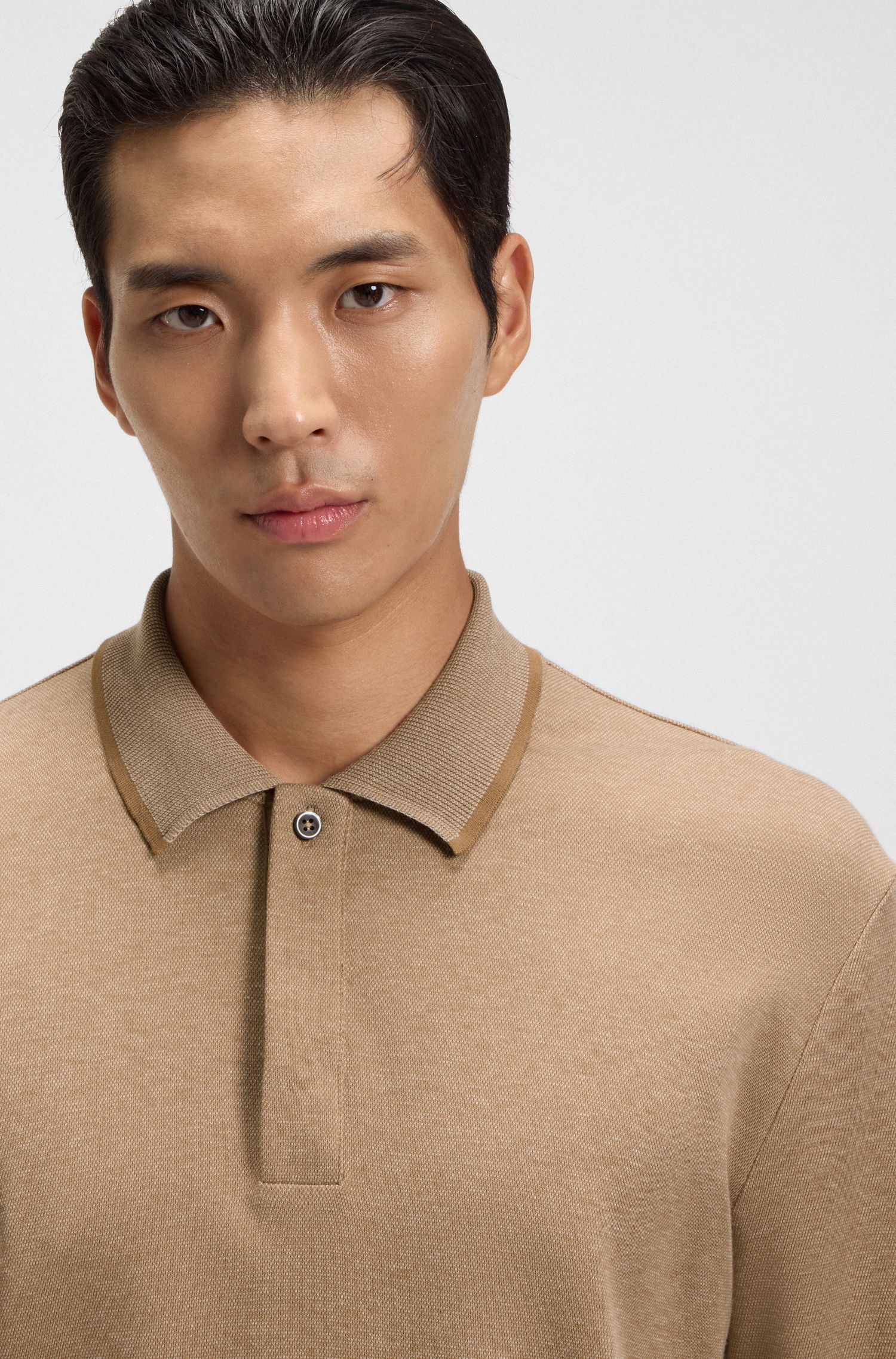 【BOSS博斯】包覆式衣襟羊绒棉质混纺 Polo 衫