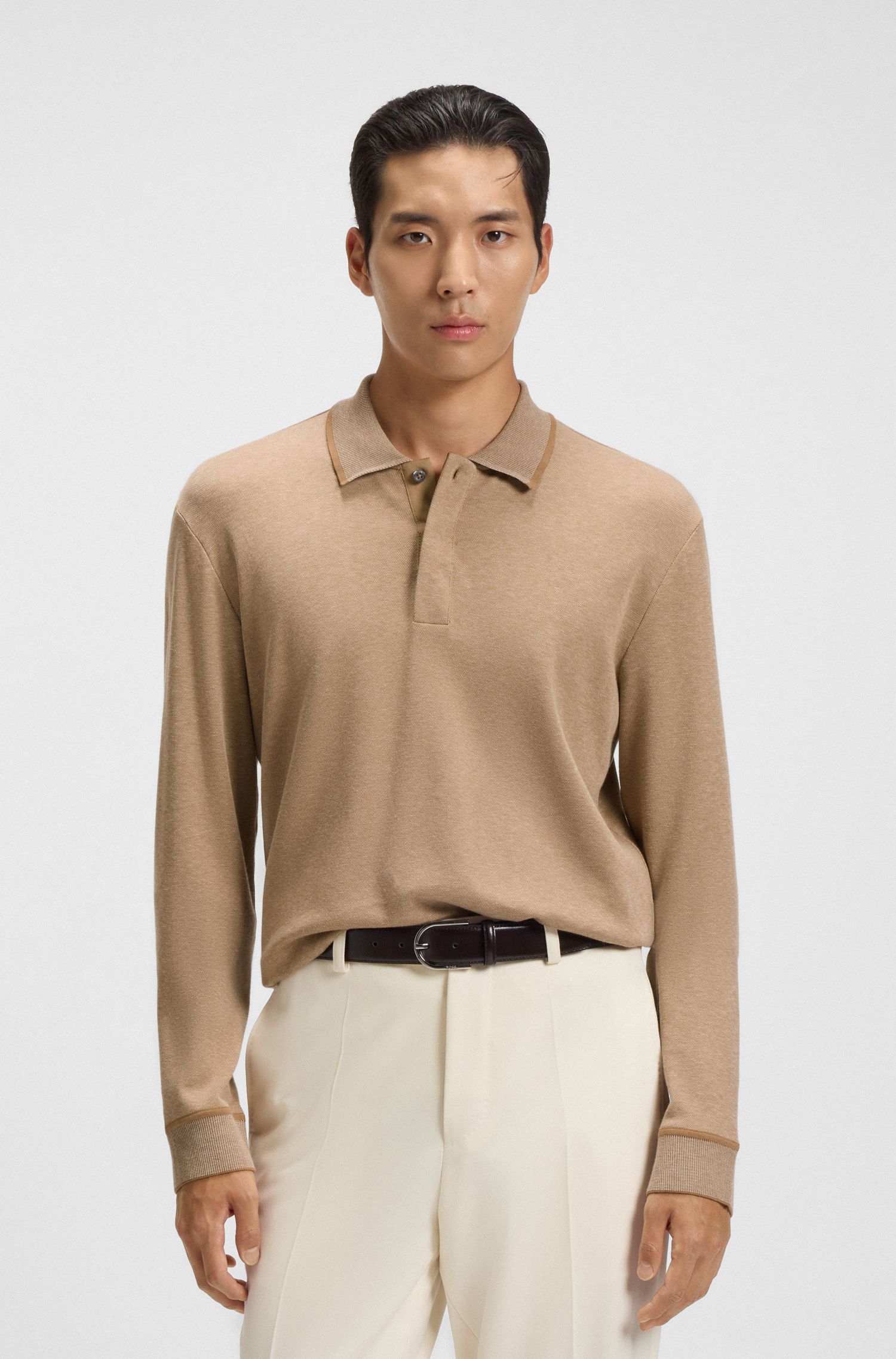 【BOSS博斯】包覆式衣襟羊绒棉质混纺 Polo 衫